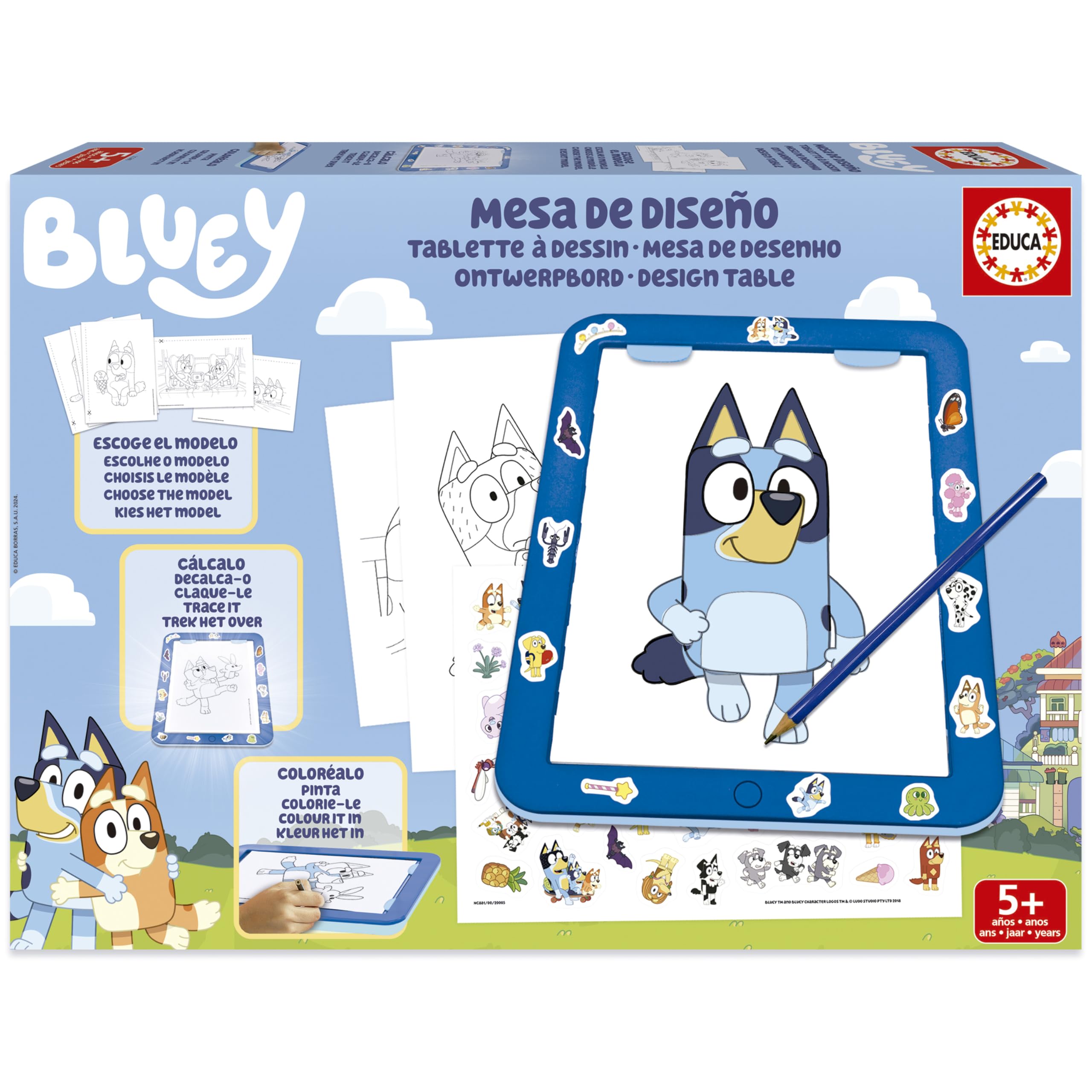 Educa - Mesa Diseño Bluey. ¡CREA, colorea y Decora con la Nueva Tableta de Dibujo Luminosa BLUEY! Más de 25 Modelos Diferentes para Dibujar tantas Veces como Quieras. A Partir de 5 años (20005)