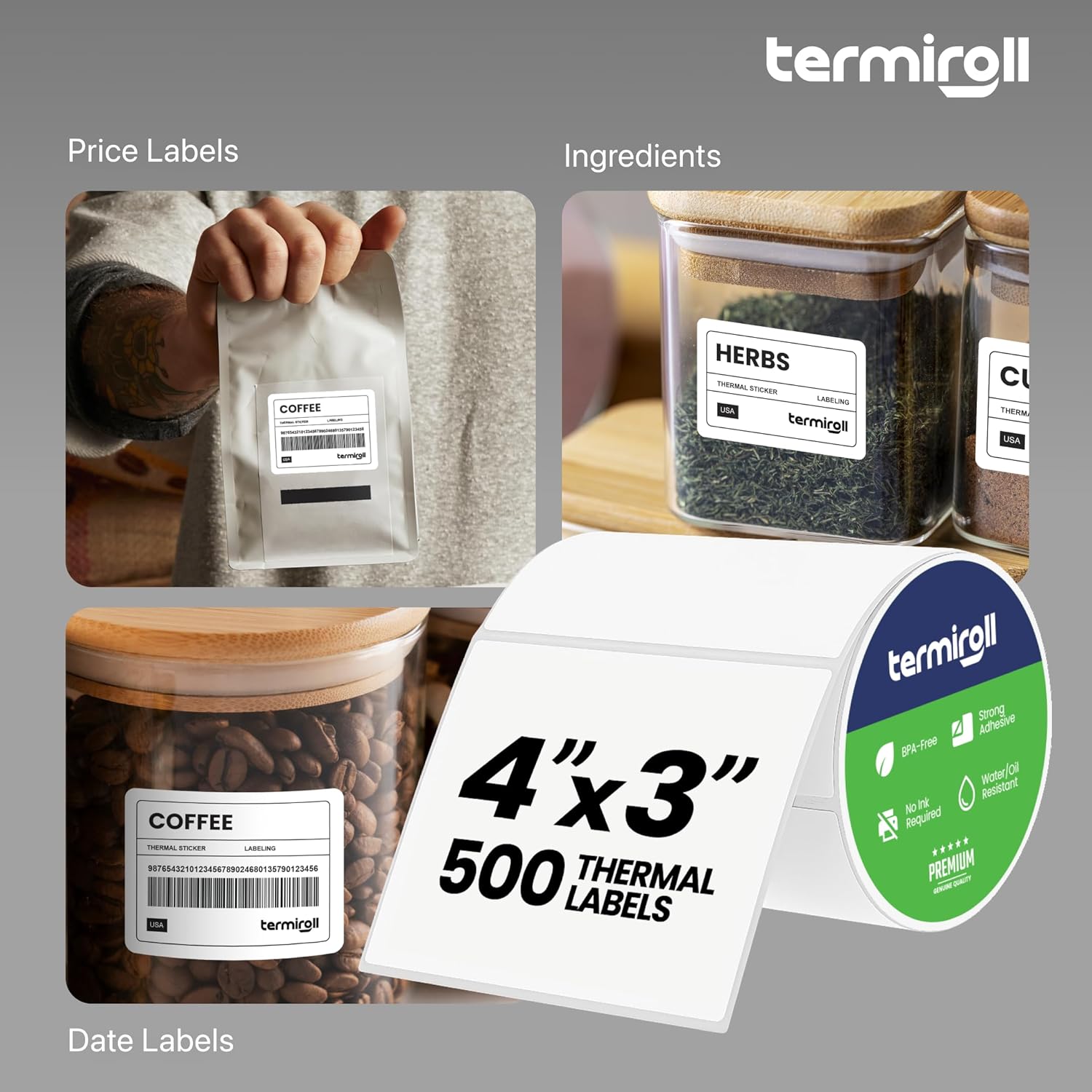 4x3 Direct Thermal Labels – 12 Roll Bulk Pack (6000 Labels), High-Volume Product & Inventory Barcode Labels, No Ink Required, Smooth Feeding for Rollo, Zebra & MUNBYN Printers