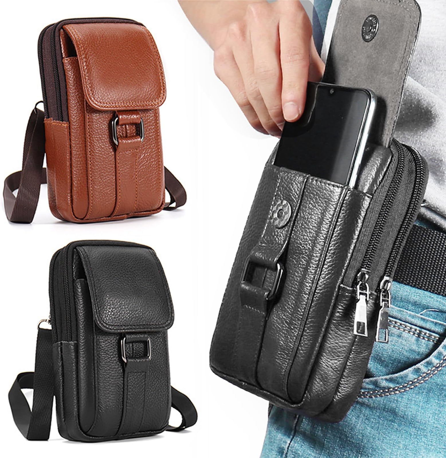 Sac Banane Ceinture En Cuir Pour Téléphone – Étui Multi-poches Avec Clip – Homme & Femme – Taille 6,1 à 7,2 Pouces