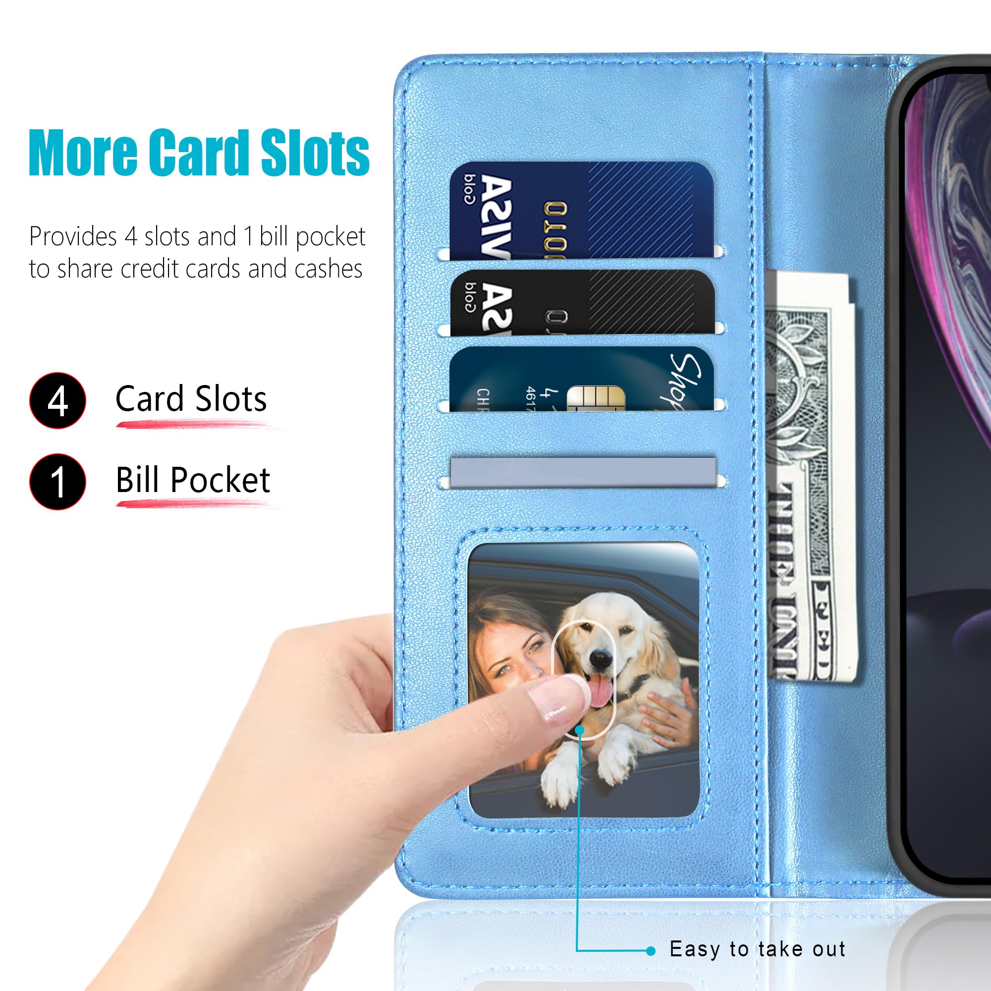Kuafcase Compatible for iPhone XR Case with 4 Card Slots Magnetic Closure Kickstand Shockproof Protective Phone Case Compatible for iPhone XR - Image 2