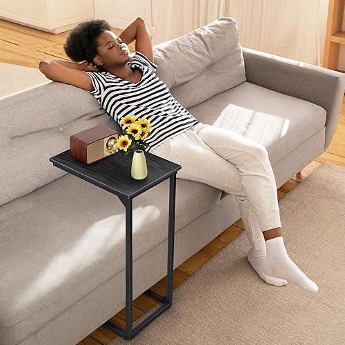 Miniatura 7 de melos Mesa auxiliar en forma de C, mesa auxiliar pequeña para sofá, mesa de sofá con marco de metal para sala de estar, mesas de sofá que se