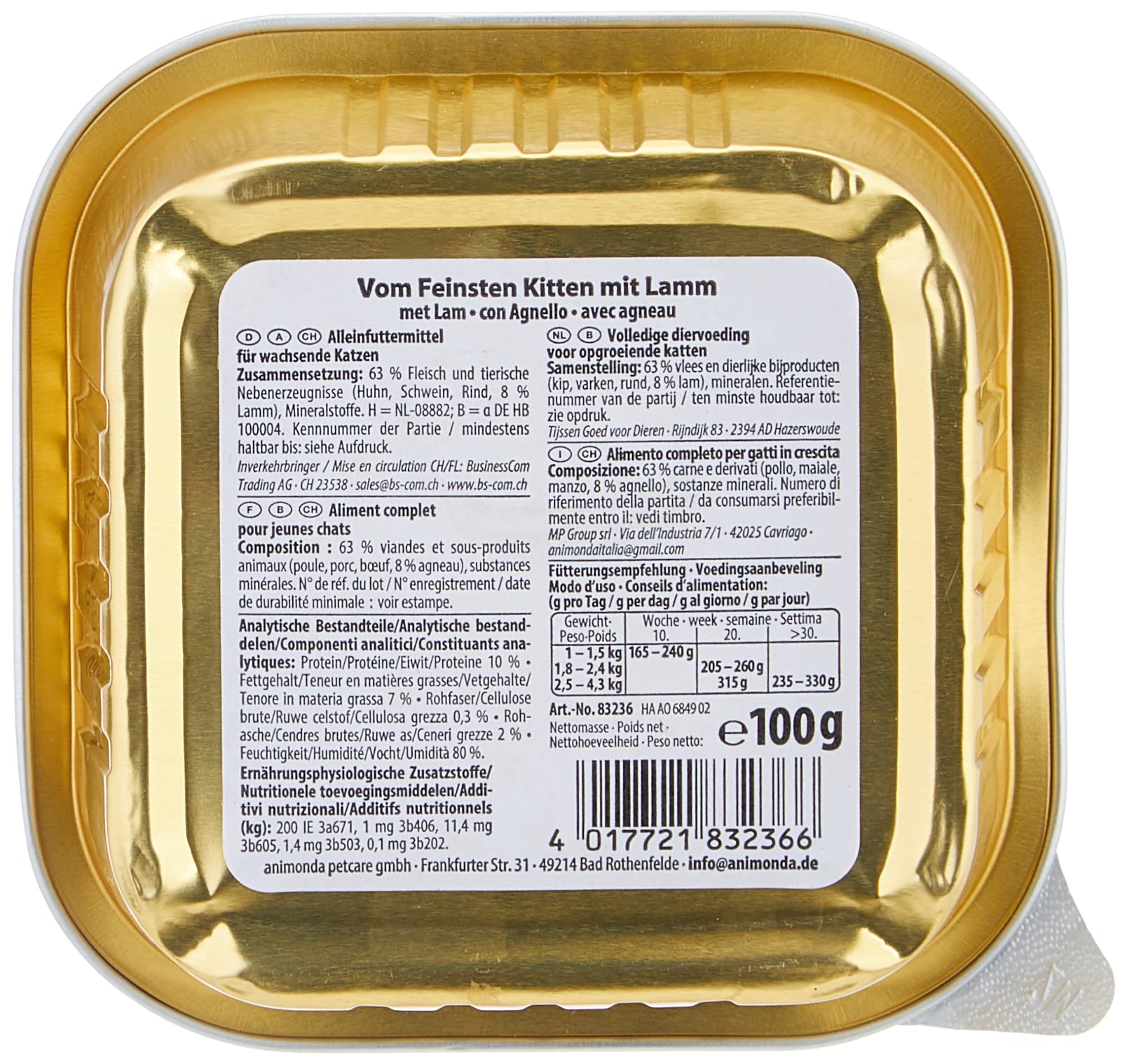 animonda Vom Feinsten Kitten, Nassfutter für wachsende Katzen im ersten Lebensjahr, mit Lamm, 32 x 100 g & Kitten, Nassfutter für wachsende Katzen im ersten Lebensjahr, mit Rind, 32 x 100 g