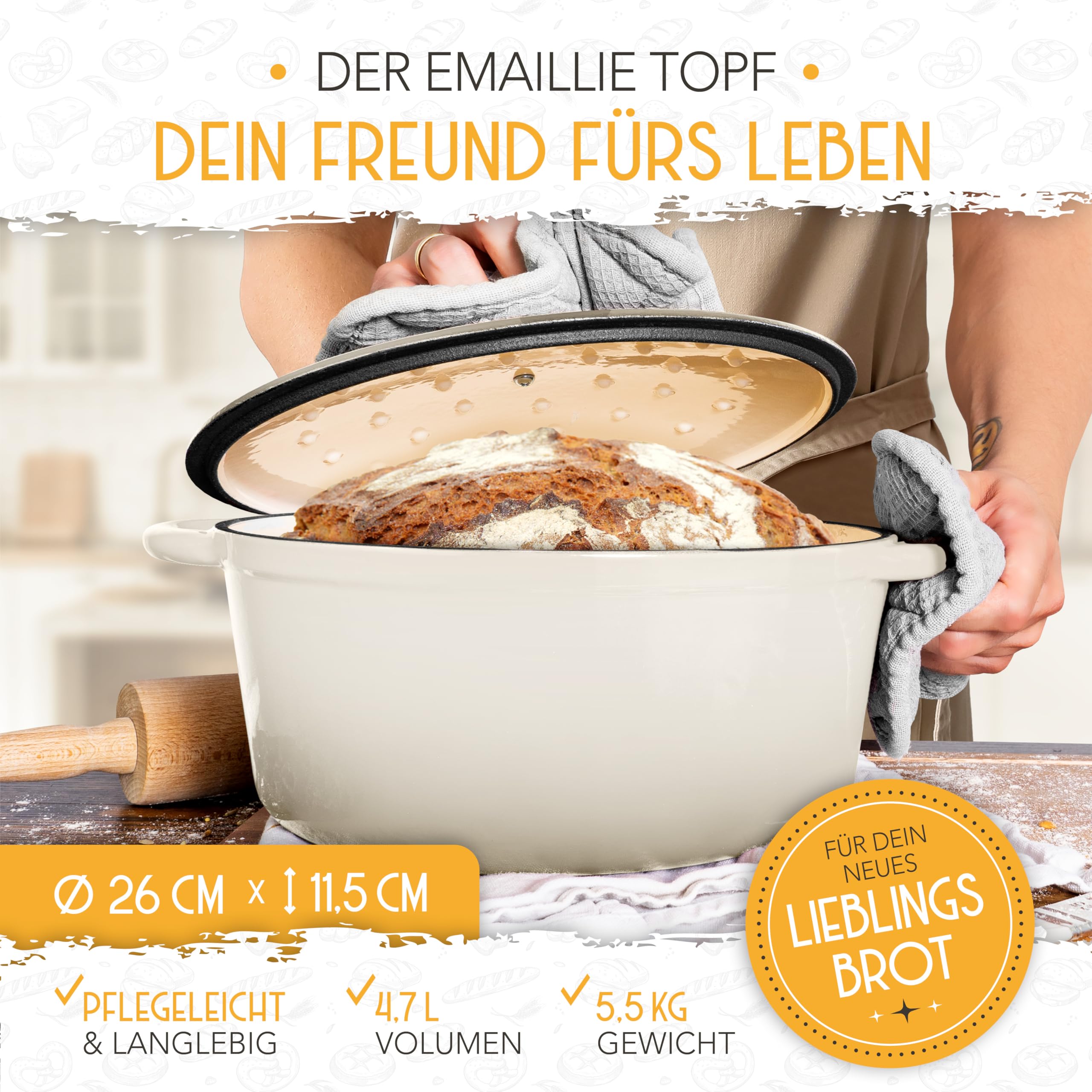 Gussense Pot Pane Cottura Crema Bianco
