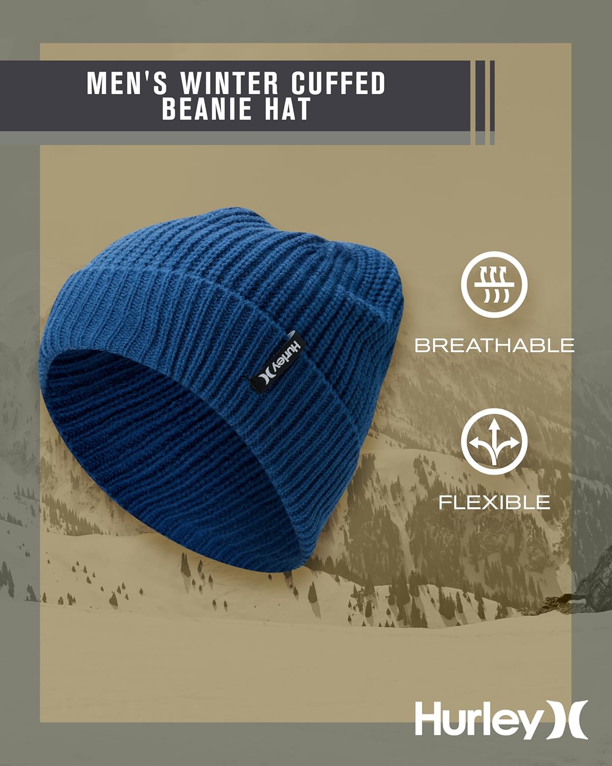 Hurley Men's Cuffed Beanie - Classic Midweight Loose Knitted Winter Hat for Men - Image 2