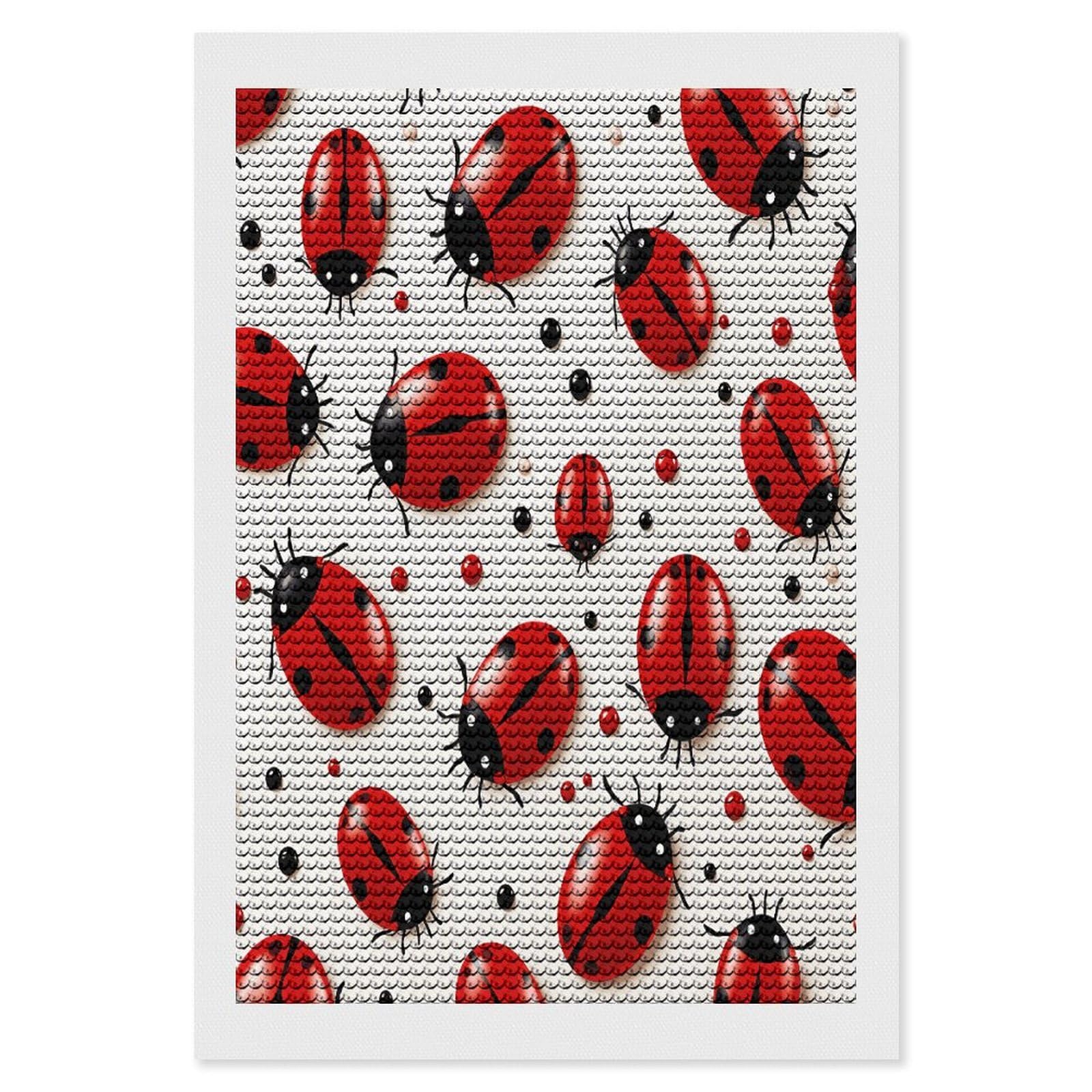 FekiLoot Red Ladybug Diamond Painting Kits for Beginners DIY Diamond Art Kits for Adults Full Drill Round Diamond Dot Gem Art Painting Fun DIY Crafts for Home Kitchen Wall Decor Gift 8"x12"