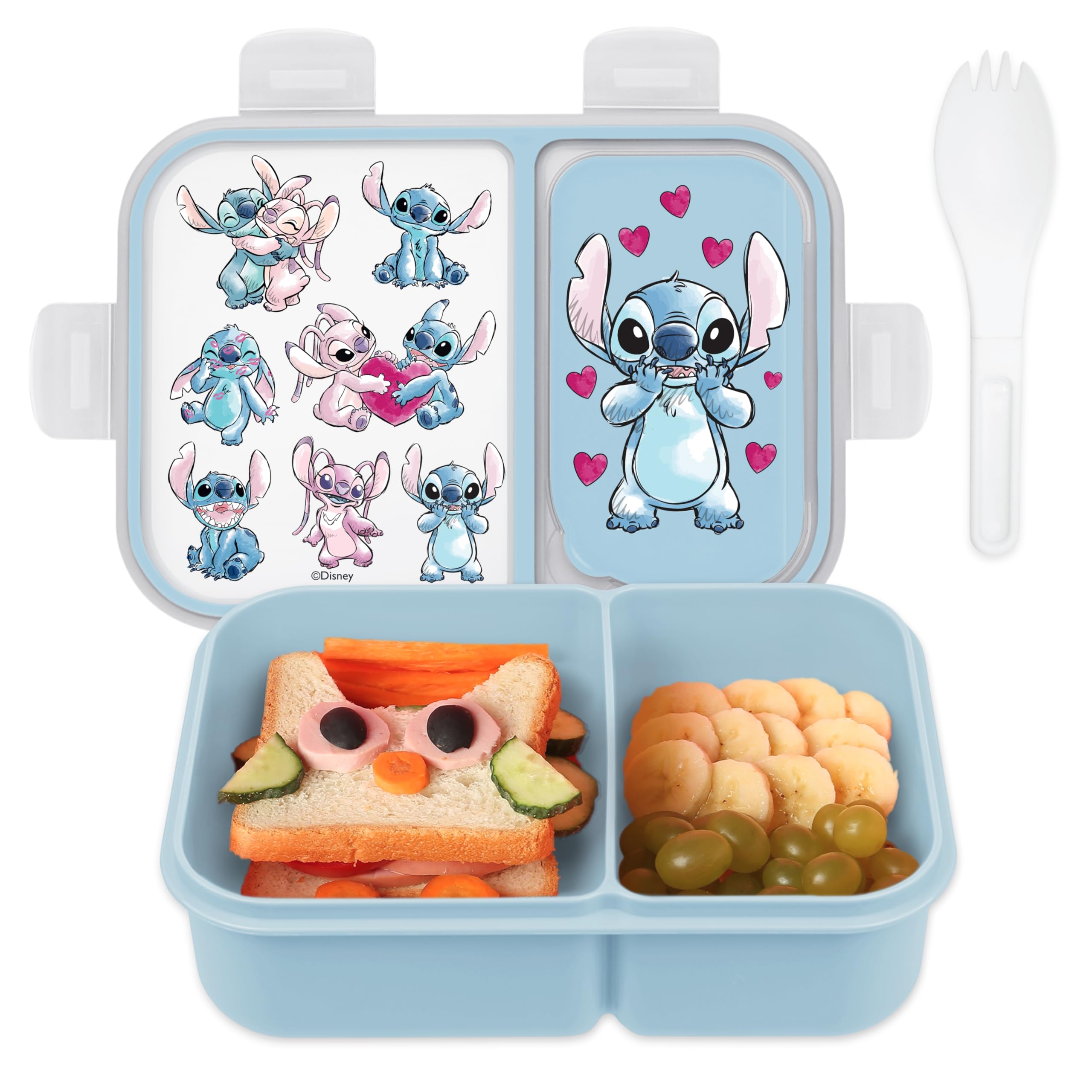 Disney Stitch Bento Box for Kids, Divided Compartments, Leak-Proof