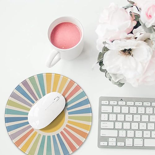 Miniatura 5 de Alfombrilla de mouse redonda estética retro y colorida para juegos, arcoíris amarillo retro, amanecer, atardecer, alfombrilla de mouse redonda para