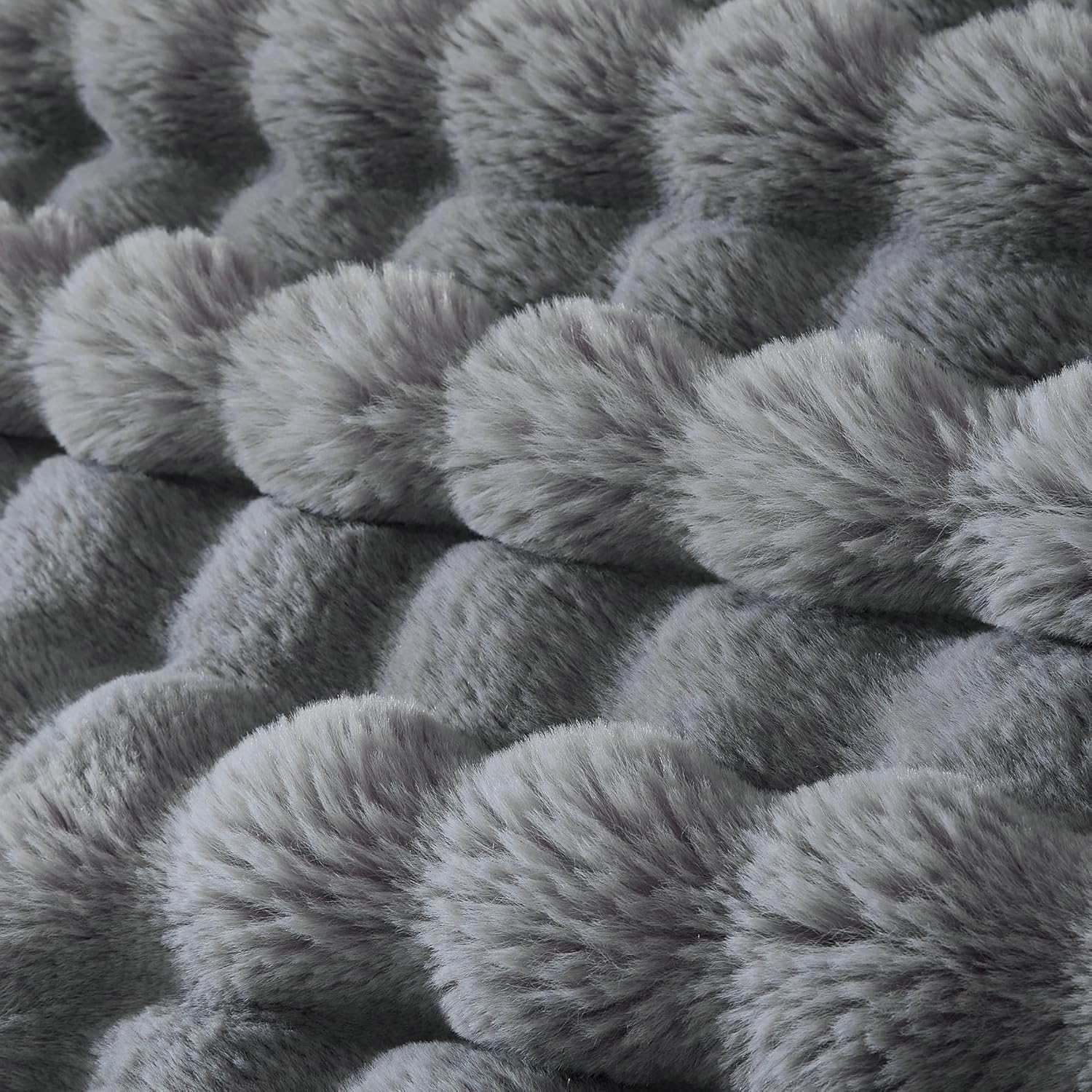 50x60 Inches Ultra-Soft Fuzzy Faux Fur Plush Throw Blanket - Thick, Warm Sherpa for Couch, Sofa, Bedroom, Camping - Decorative Blanket for Cozy Warmth, Bubble Grey - Image 5