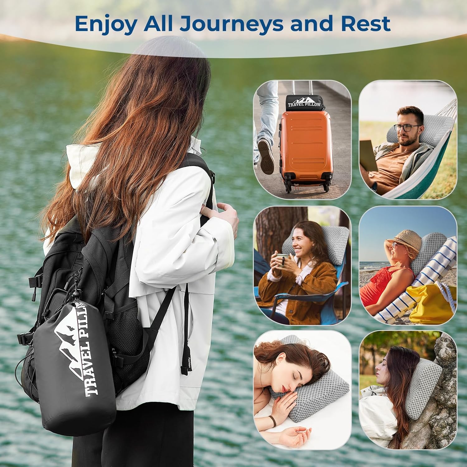 Neck Pillow for Sleeping, Travel Pillow, Camping Pillow, Ergonomic Memory Foam Compressible Medium Firm, Ideal for Home, Bedroom, Office and Camping (Light Grey, S) - Image 6