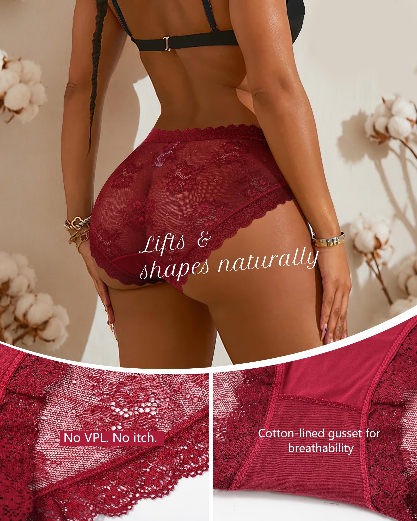 LEVAO - Bragas de encaje para mujer, sexis, transpirables, estilo hípster, elásticas, sin costuras, paquete de varias unidades