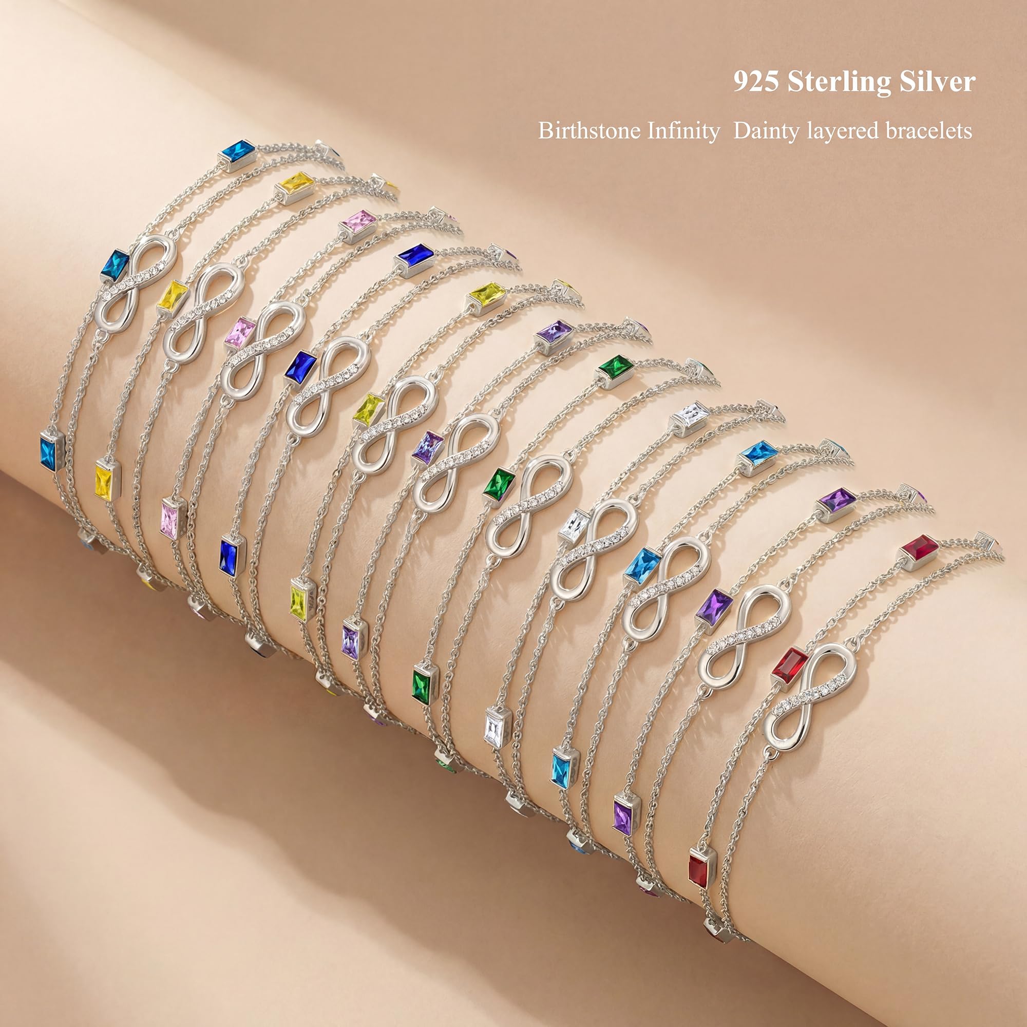 G&GEMSJEW Infinity Armband Damen- 925 Sterling Silber Layered-Armbänder für Damen, Armbänder Damen Mit Cubic Zirkonia Verstellbare Armband Schmuck für Damen Muttertag Valentinstag