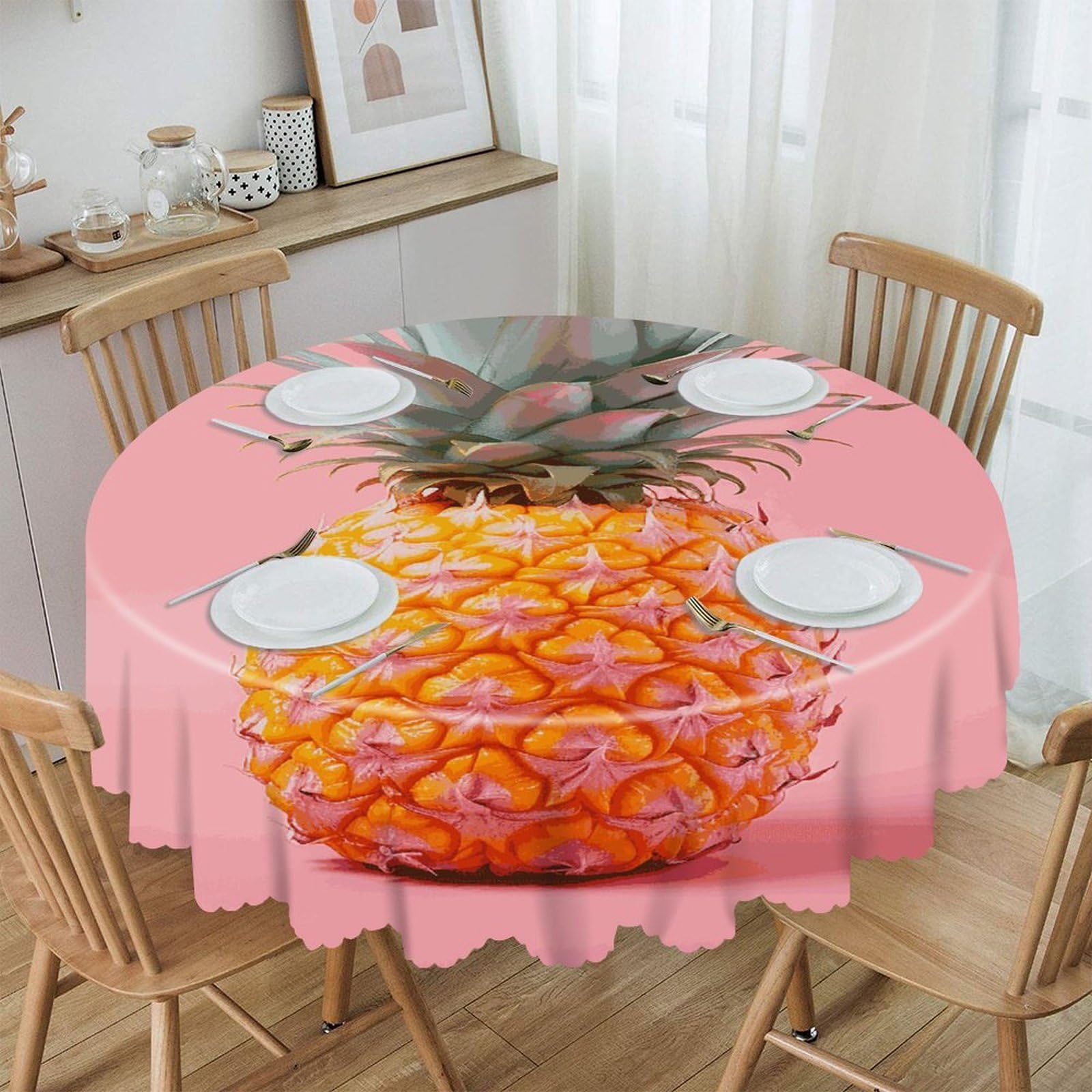 Btcowzrv Style A Pineapple Polyester Round Tablecloth 59.84 Inch, Decorative Washable Table Cover, Table Cloth For Restaurant Picnic Indoor And Outdoor Dining
