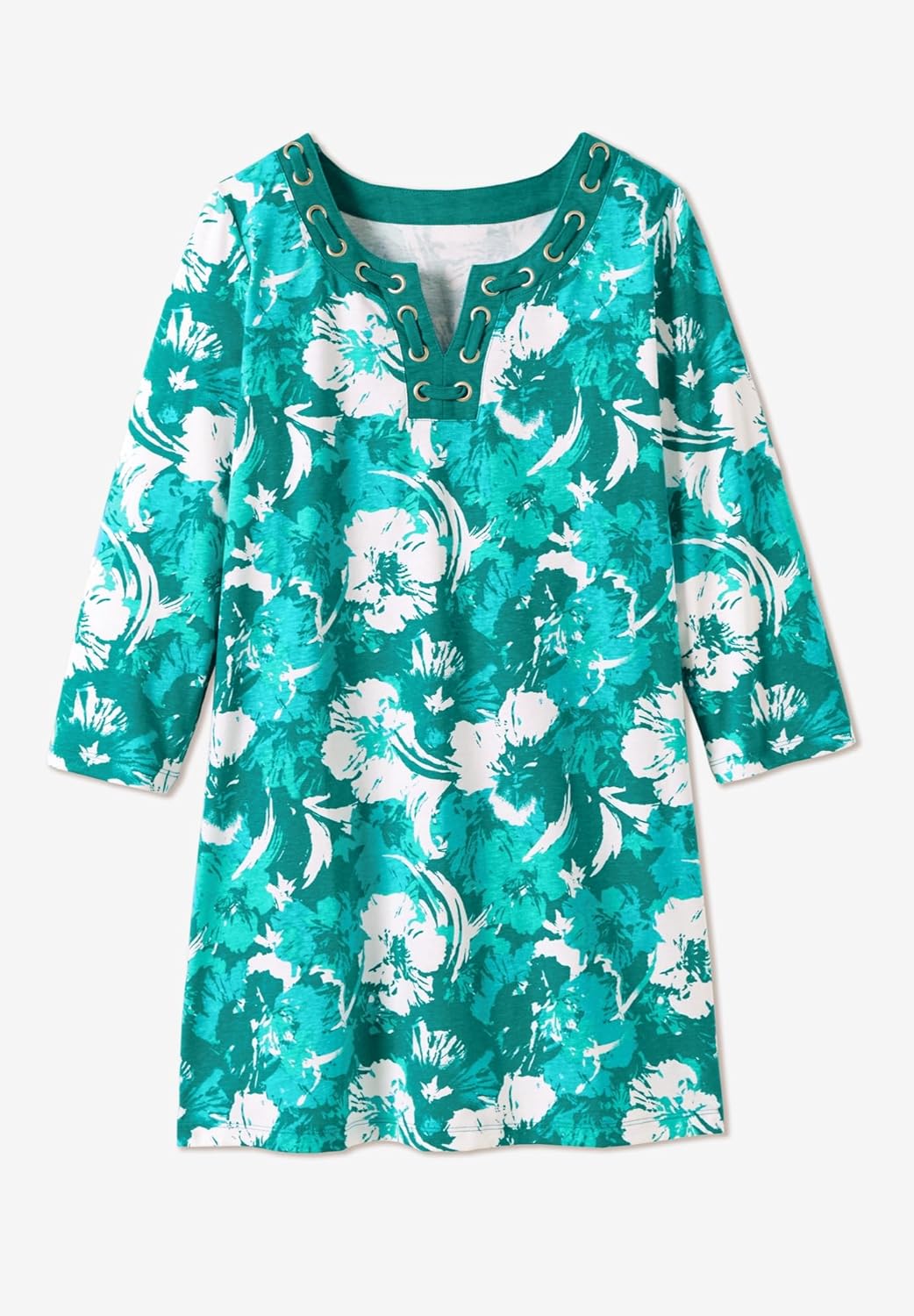 Woman Within Plus Size 7-Day Three-Quarter Sleeve Grommet Notch Tunic - Image 4