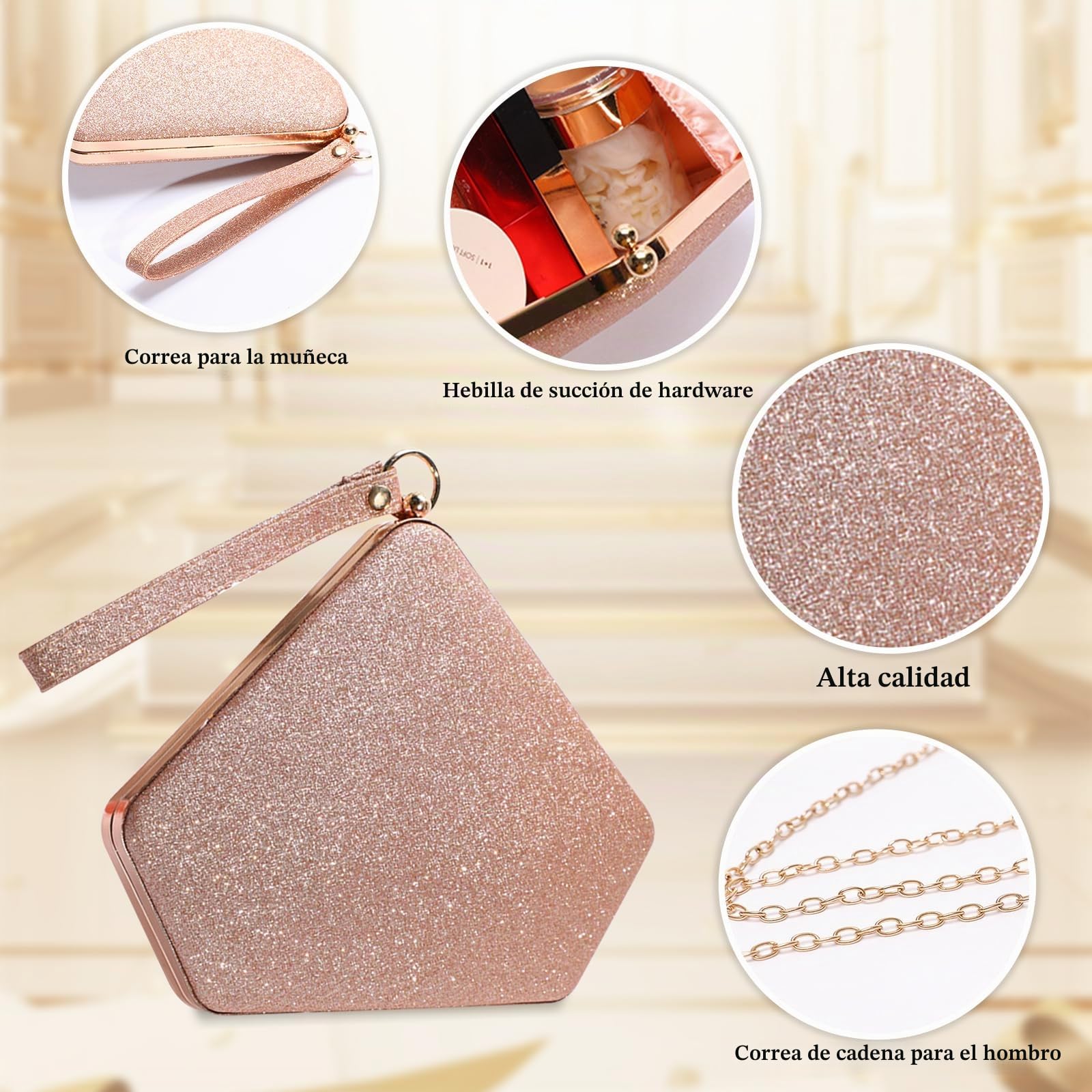 CORIOS Lentejuelas Clutch para Mujer Bolsa de Noche Bolso de Boda Lujoso Bolso de Hombro Bolsa de Cadena Pequeña Elegante Bolsos Bandolera Bolso de Fiesta para Fiesta de Graduación Banquete Dorado