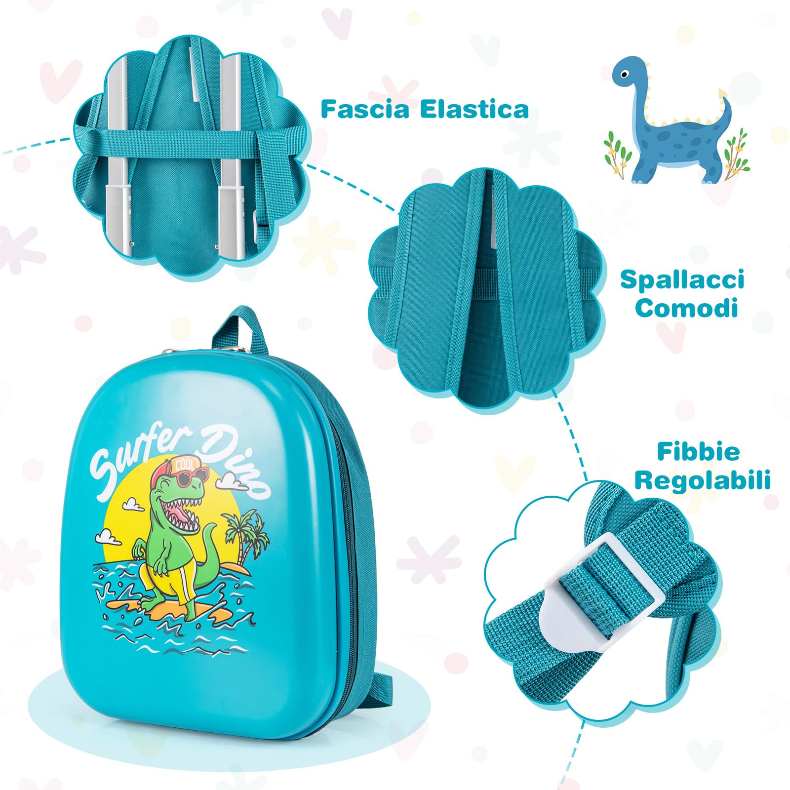 COSTWAY Set di 2 Valigia per Bambini, 17" Valigia+ 13" Zaino, con Ruote Girevoli a 360°, Maniglia Retrattile e Spallacci Regolabili, Ideale per Viaggiare in Modo Comodo e Divertente (Modello 1)
