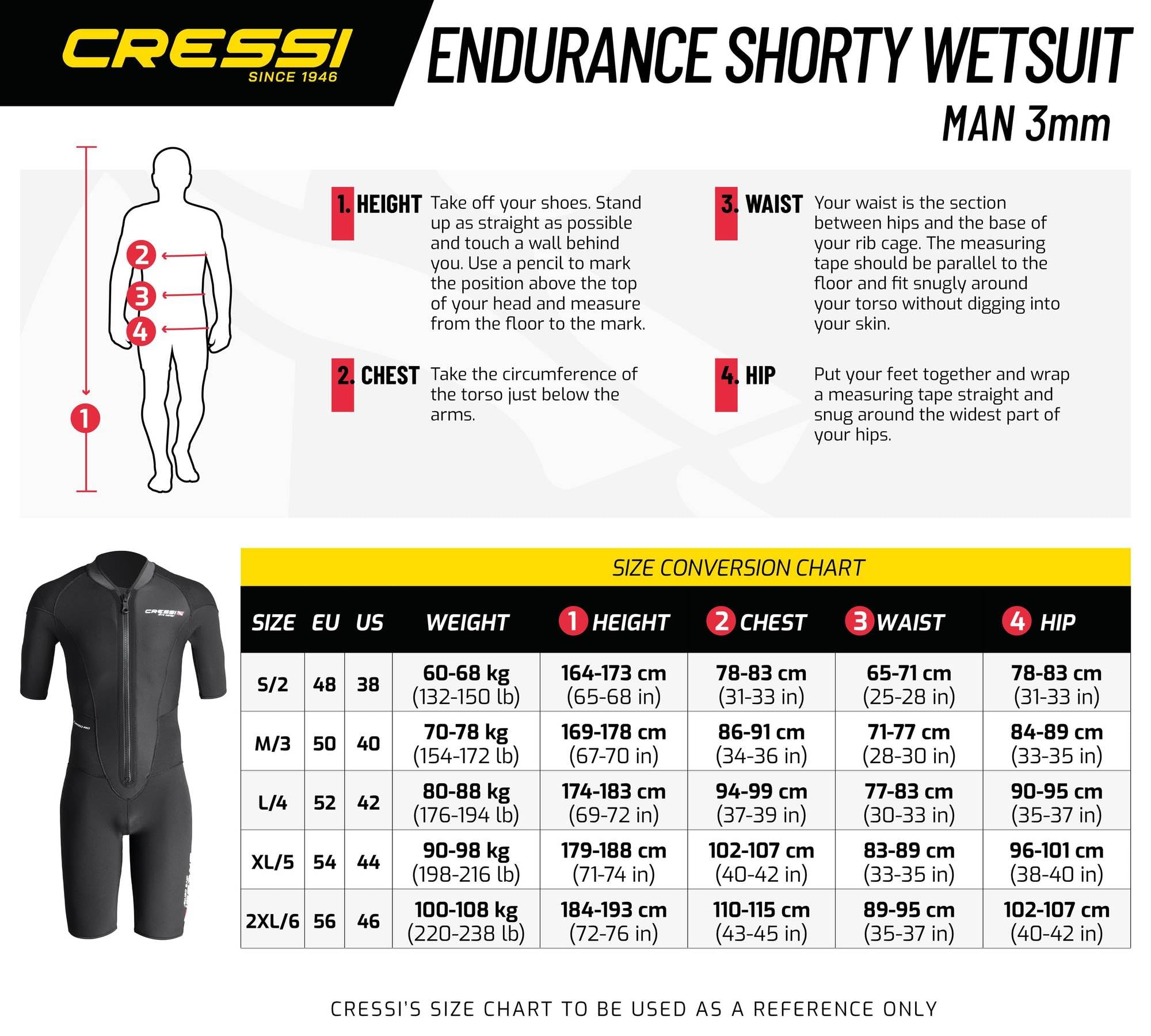Cressi Endurance Man Shorty Wetsuit 3 mm - Neoprene Shorty 3 mm for Men Divers and Snorkelers, Black/Grey