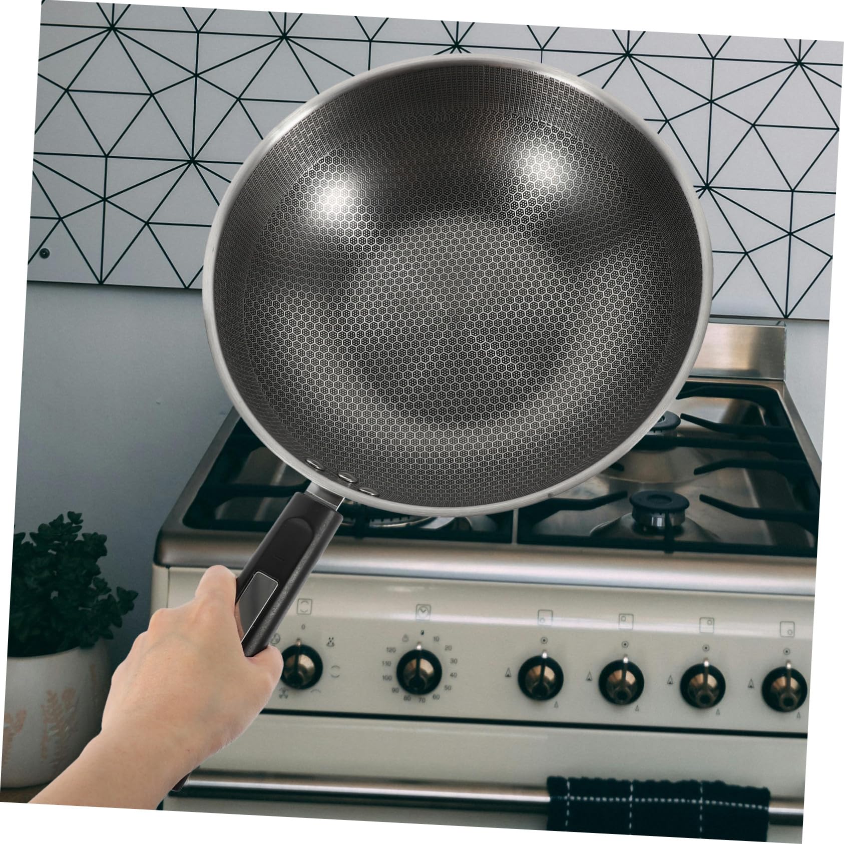 Toyvian Padella Antiaderente Nido D'ape in Acciaio Inox Manico Ergonomico e Fondo Piatto per Cucina Domestica Sicura e Facile da Usare