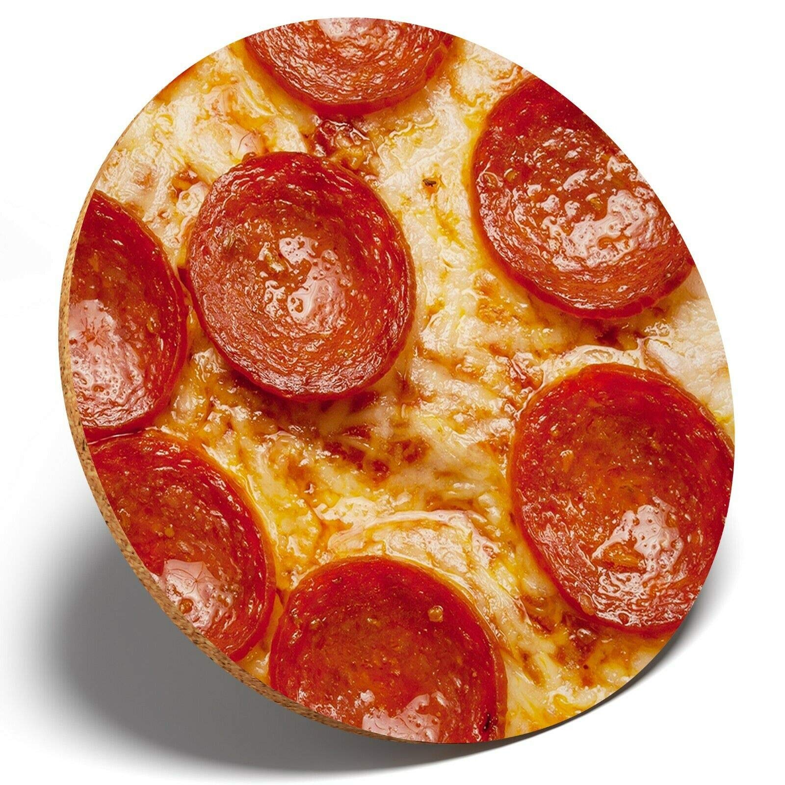 Destination Vinyl Coasters Multicolor 1 X Tasty Pepperoni Pizza - Round Coaster Kitchen Student Kids #8440
