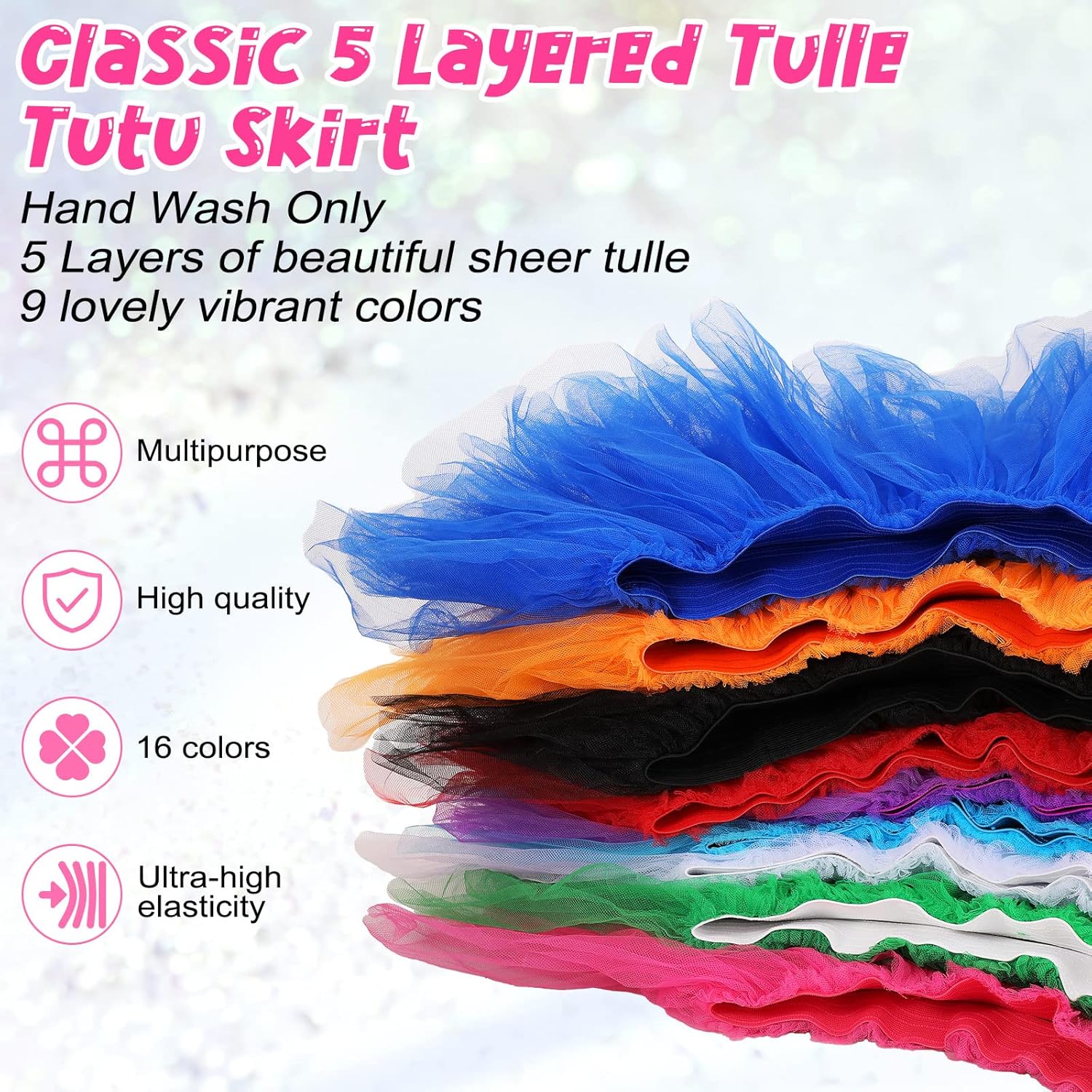 Handepo 9 Pcs Mardi Gras Adult Tutu Skirts for Women 5 Layered Tulle Classic Lady 80's Dance Short Ballet Skirt 9 Colors - Image 6