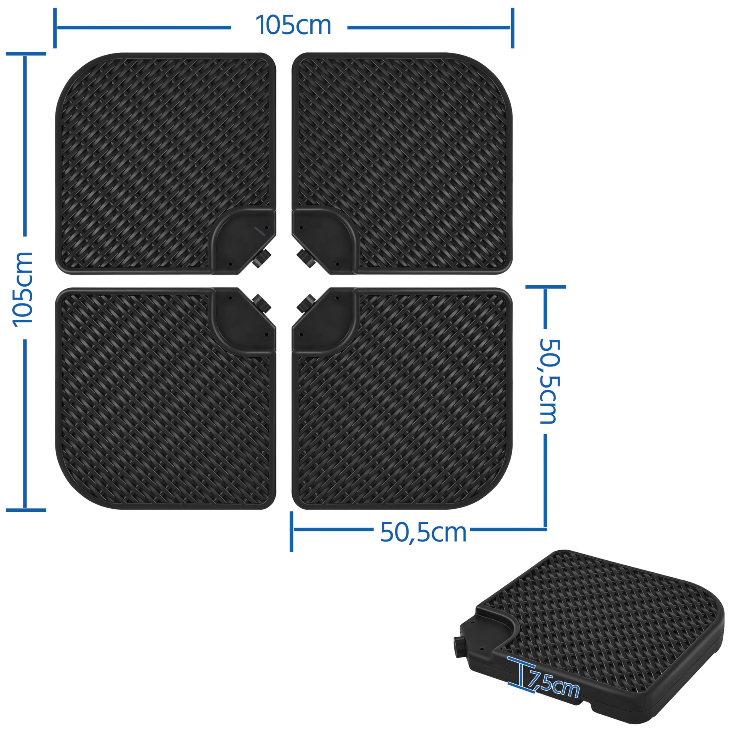Yaheetech 4 Piezas Base para Sombrilla Rellenable Cuadrado 80kg de Arena/60L Agua Total con Diseño Trenzado Soporte de Parasol para Llenar Desmontable 50x50x7,5cm para Jardín Patio etc