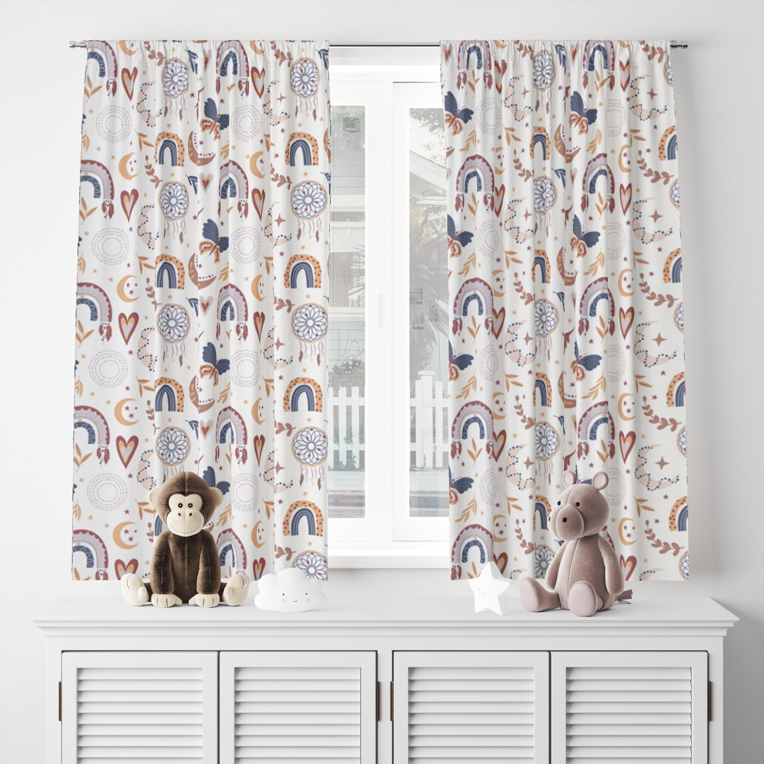 Regenbogenvorhänge mit Bleistiftfalten Boho Traumfänger Regenbogenvorhänge Kinderzimmer Fensterbehandlung für Mädchen Wohnzimmer Kinderzimmer Café Innentrennvorhang 135x229cm 2 Paneele