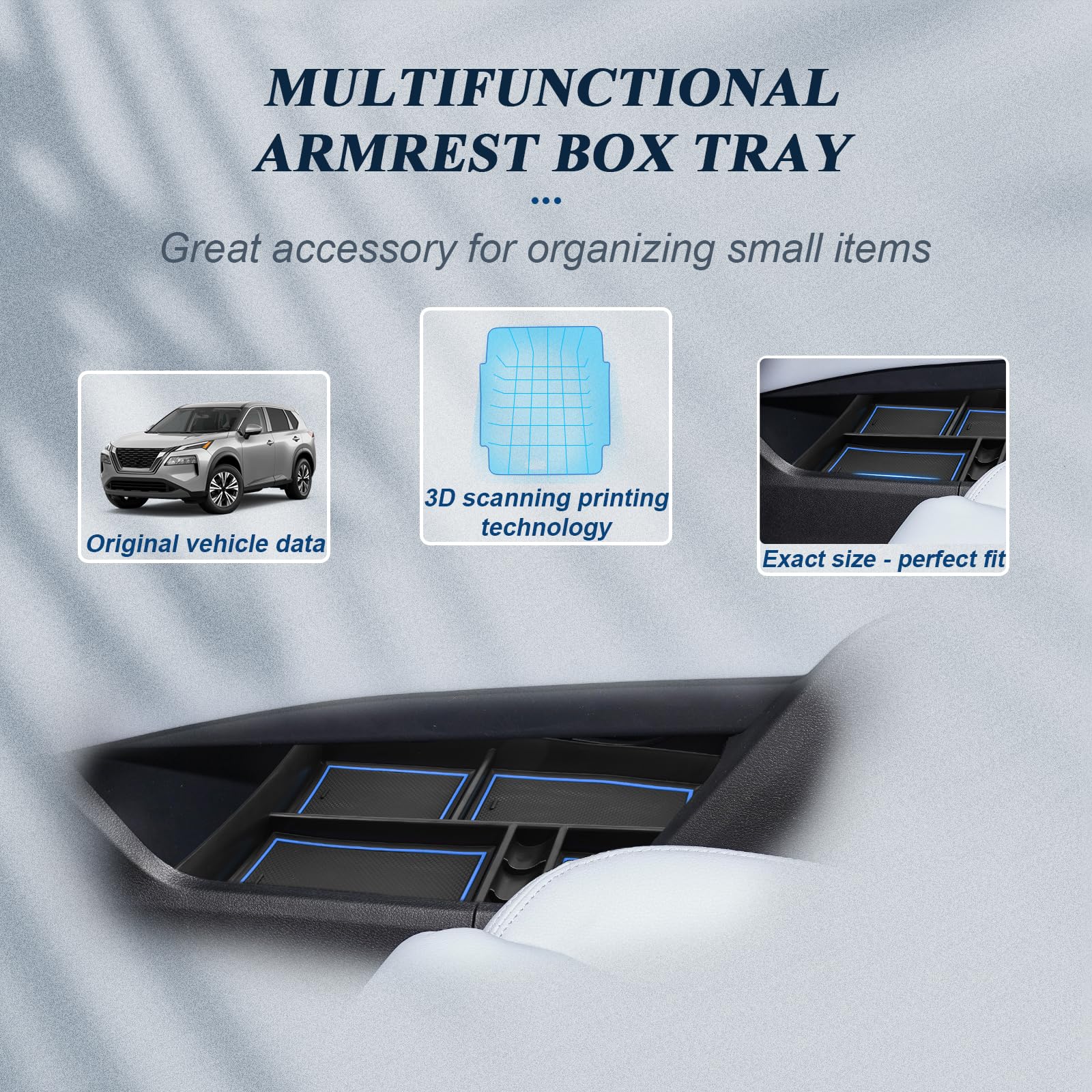 BIBIBO Organizer per console centrale, compatibile con Nissan X-Trail T33 2022-2025, contenitore per braccioli, organizer per console per braccioli, accessori per braccioli, con tappetino antiscivolo