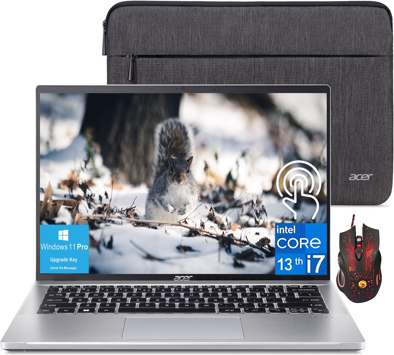 acerSwift Go Thin & Light Laptop - 14" WUXGA Touchscreen, Intel 10-Core i7-1355U, 16GB DDR5, 1TB SSD, Intel Iris Xe Graphics, Wi-Fi 6, Backlit Keyboard, Windows 11 Pro, with Gaming Mouse