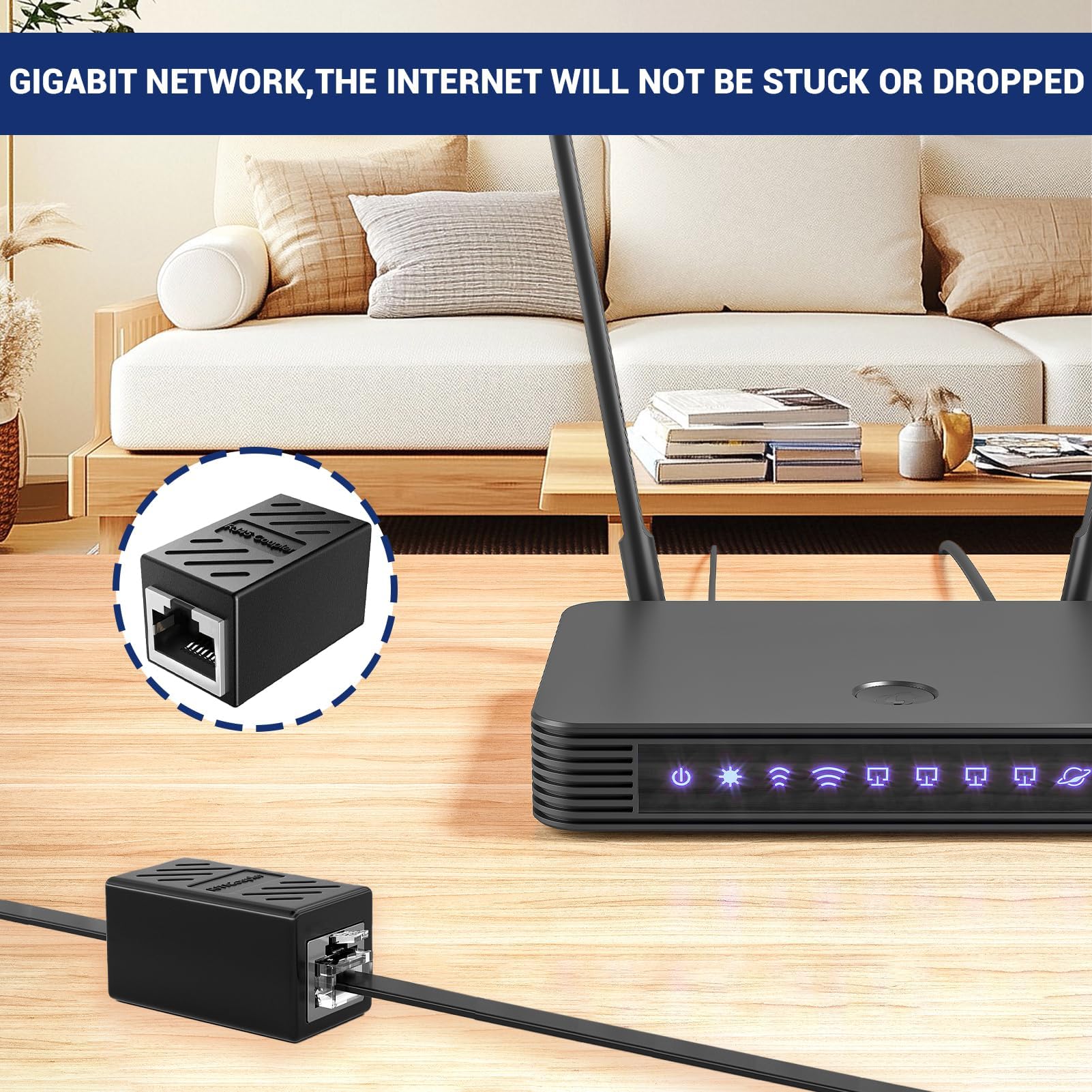 Lot de 2 adaptateurs RJ11 vers RJ45, connecteur BT pour téléphone vers modem ADSL, 0,15 m Noir