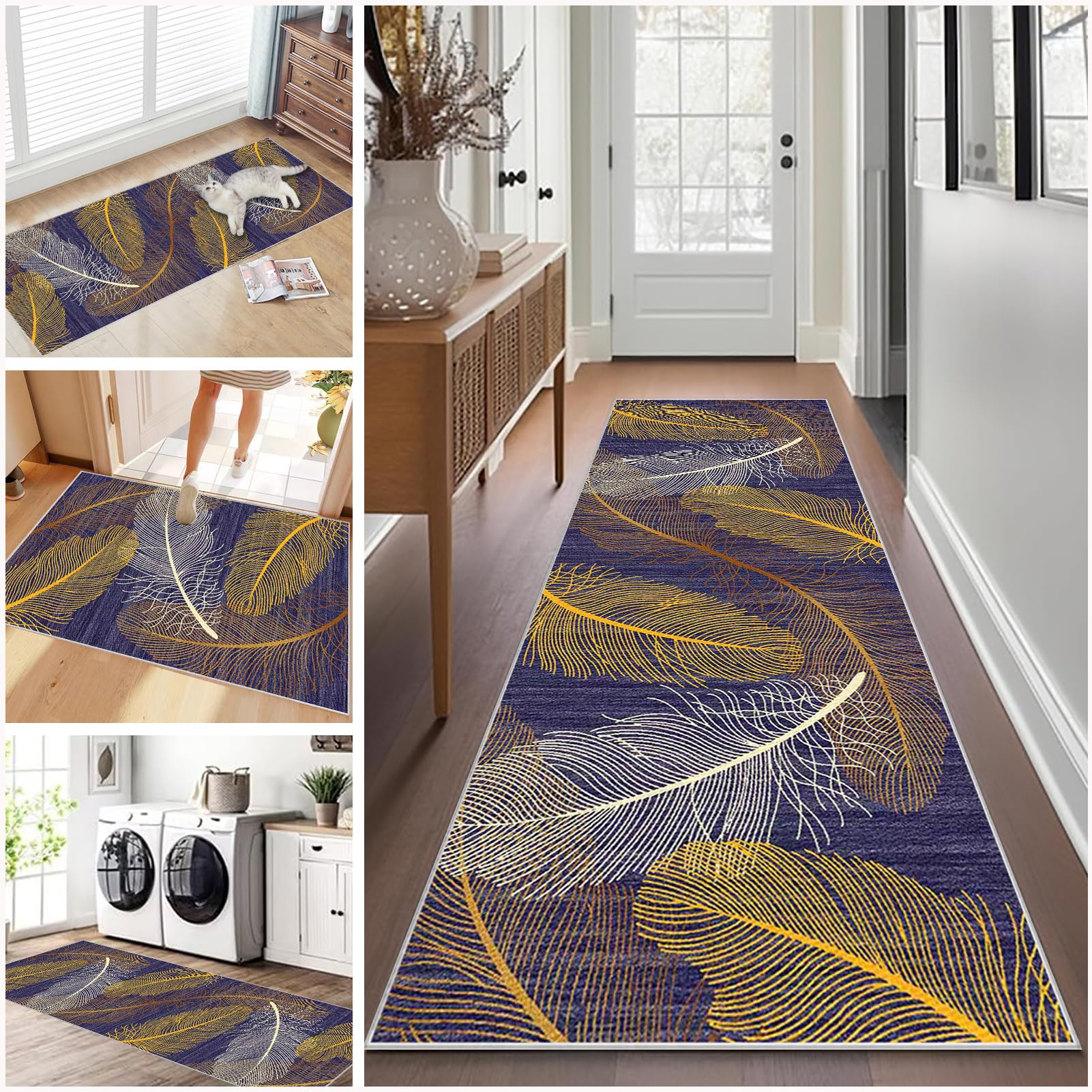 Hallway Runner Non Slip Long Kitchen Carpet Runners 40 x 100 cm Heavy Duty Entrance Mat Hall Runner Narrow Rugs Absorbent Doormat Washable Kitchen Rug Runners for Hallways Kitchen Laundry Room