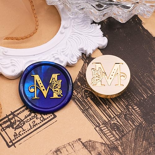 Miniatura 3 de SWANGSA Sello de cera del alfabeto M con inicial, sello de sellado de letras de mariposa elegante vintage para invitación de fiesta de boda,