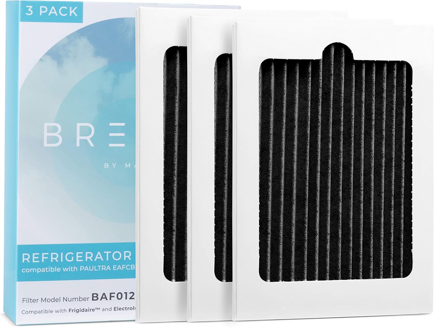 Breeze by MAYA Paultra Refrigerator Air Filter Replacement for Frigidaire and Electrolux EAFCBF, Compatible with Paultra, PureAir Ultra, 242061001, 241754001 - (3 Pack) Air filter by MAYA