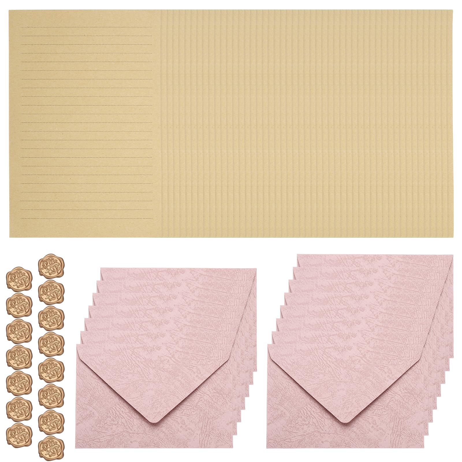 PATIKIL 15 Pack Colorful Business Envelopes, 4 x 6 Inch V Flap Wood Grain with A5 Cowhide Paper and Sealing Wax Sticker Envelopes for Office Letter Mailing Checks Cards, Pink
