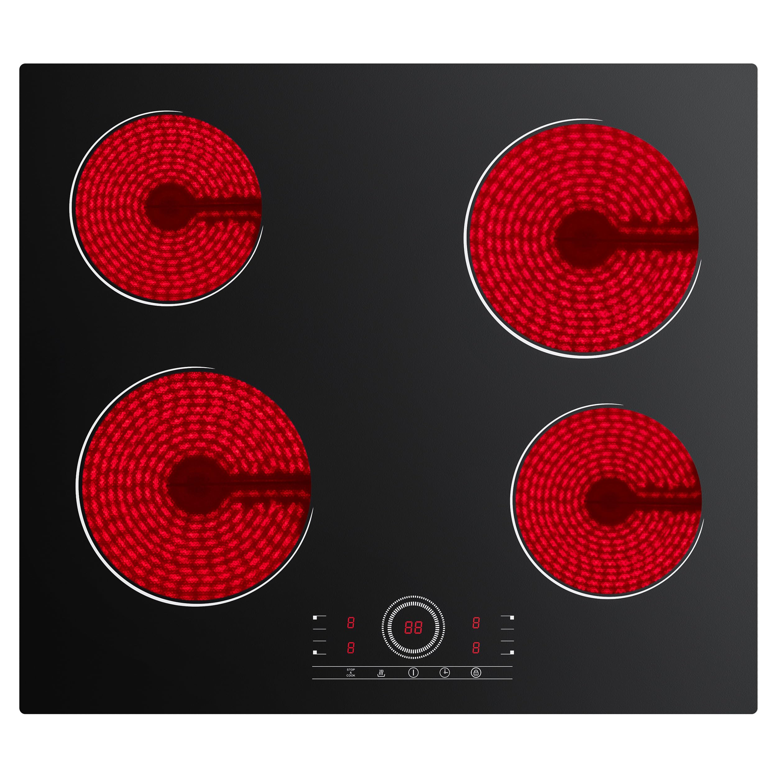 CDV Piano Cottura in Vetroceramica 4 Fuochi Incasso, Piano Cottura Elettrico 4 Piastre，9 Livelli di Potenza, Sicurezza Bambini, Adatto a Tutte le Pentole, 6000W