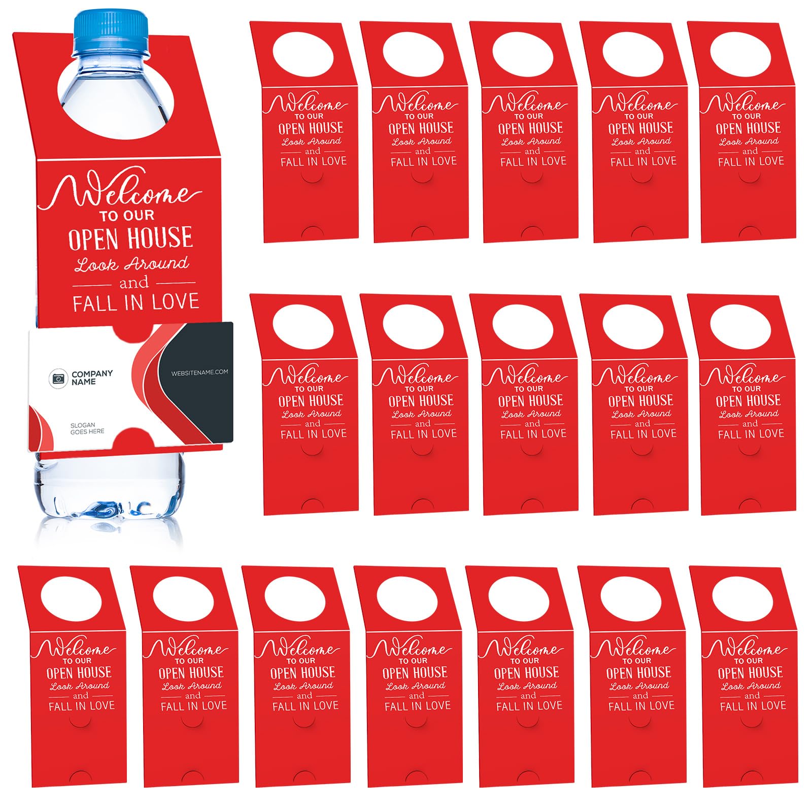 Eersida 50 Pieces Open House Water Bottle Hang Tags Open House Supplies Tags for Bottles Real Estate Agent Supplies for Real Estate Agent Favors (Red)