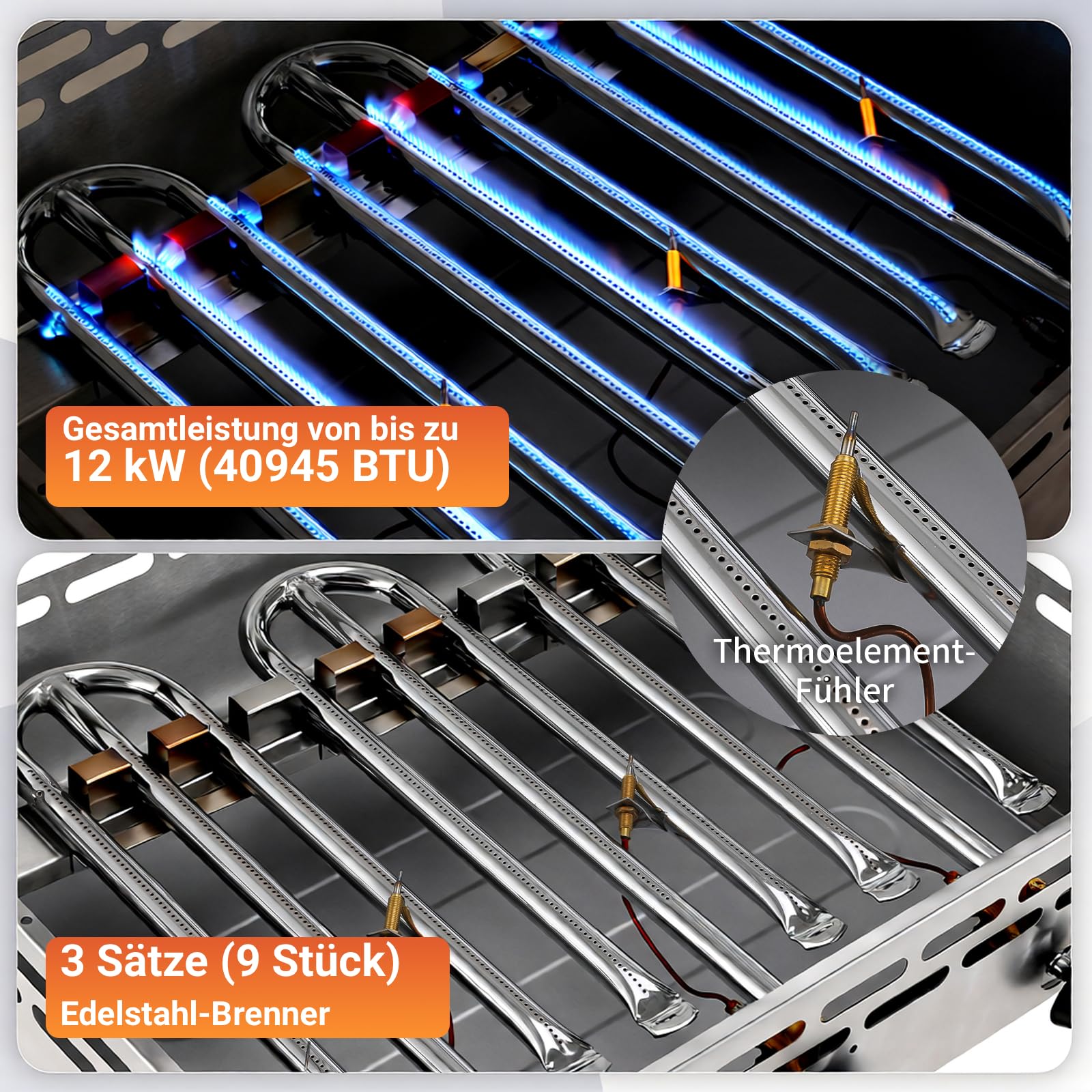TLSUNNY Edelstahl Gasbräter 3-flammig 12 kW, Gasgrill Kommerzieller, Profi Gastrobräter & Tischbräter mit Emaille-Grillplatte, Gleichmäßig Tischgrill für Gastronomie, Outdoor, Garten, 69x52x27 cm