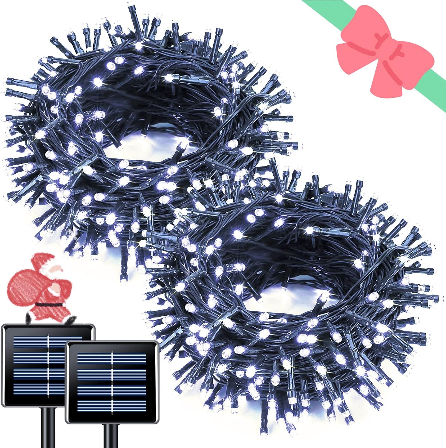JMEXSUSS 2 Pack White Solar Christmas Lights, Total 200 LED 66 FT Solar String Lights Outdoor Waterproof, White Twinkle Light for Christmas Tree Outside Garden Yard Decor Cool White