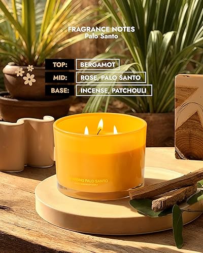 Miniatura 4 de 96NORTH Vela de lujo Palo Santo  Vela grande en tarro de 3 mechas  Hasta 50 horas de tiempo de combustión  Cera de soja 100% natural  Velas
