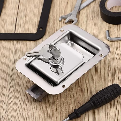 Miniatura 9 de WINOMO Cerradura de puerta de remolque RV de acero inoxidable, pestillo de paleta de bloqueo resistente con llave para caja de herramientas, RV,