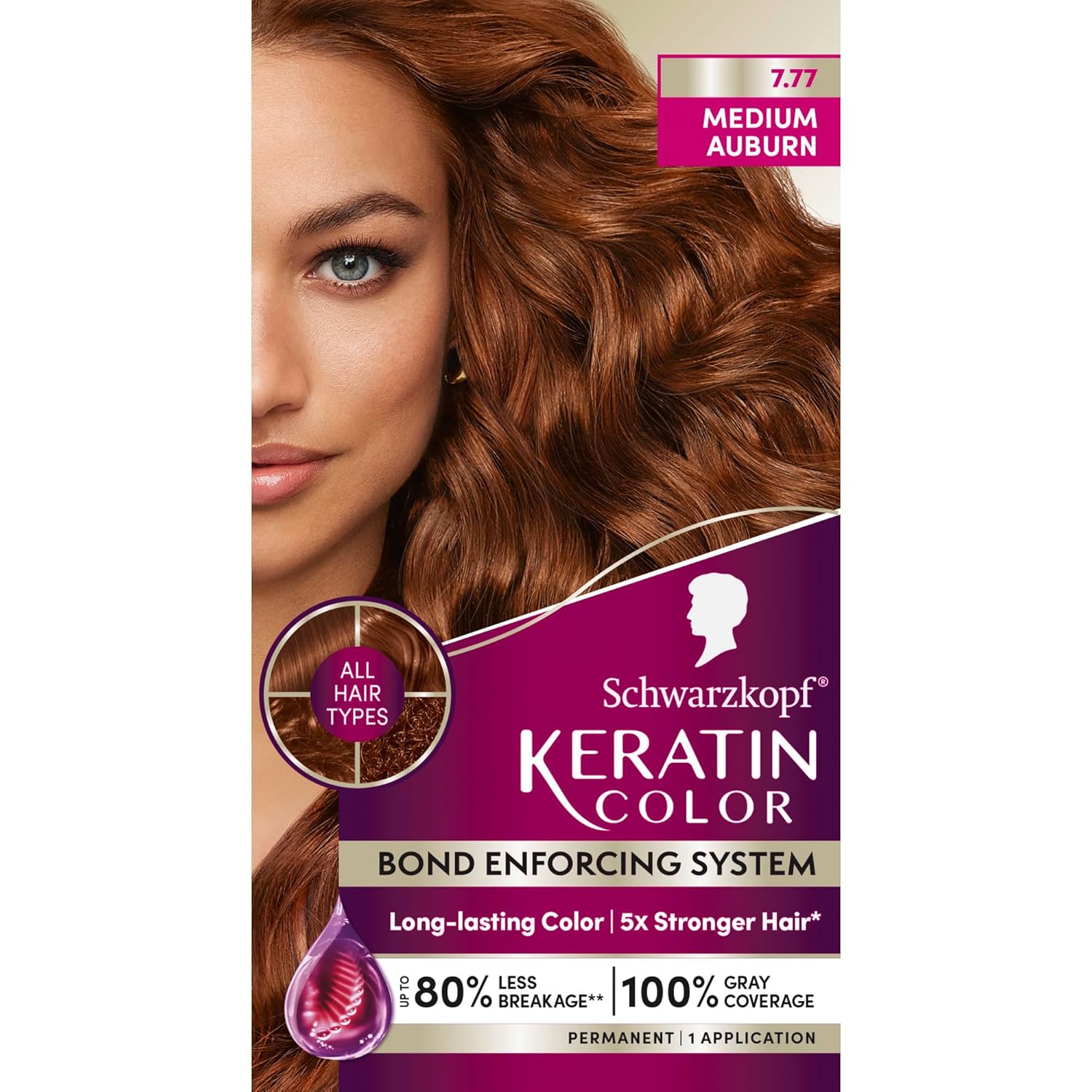 Schwarzkopf Keratin Color Permanent Hair Color, 7.7 Medium Auburn