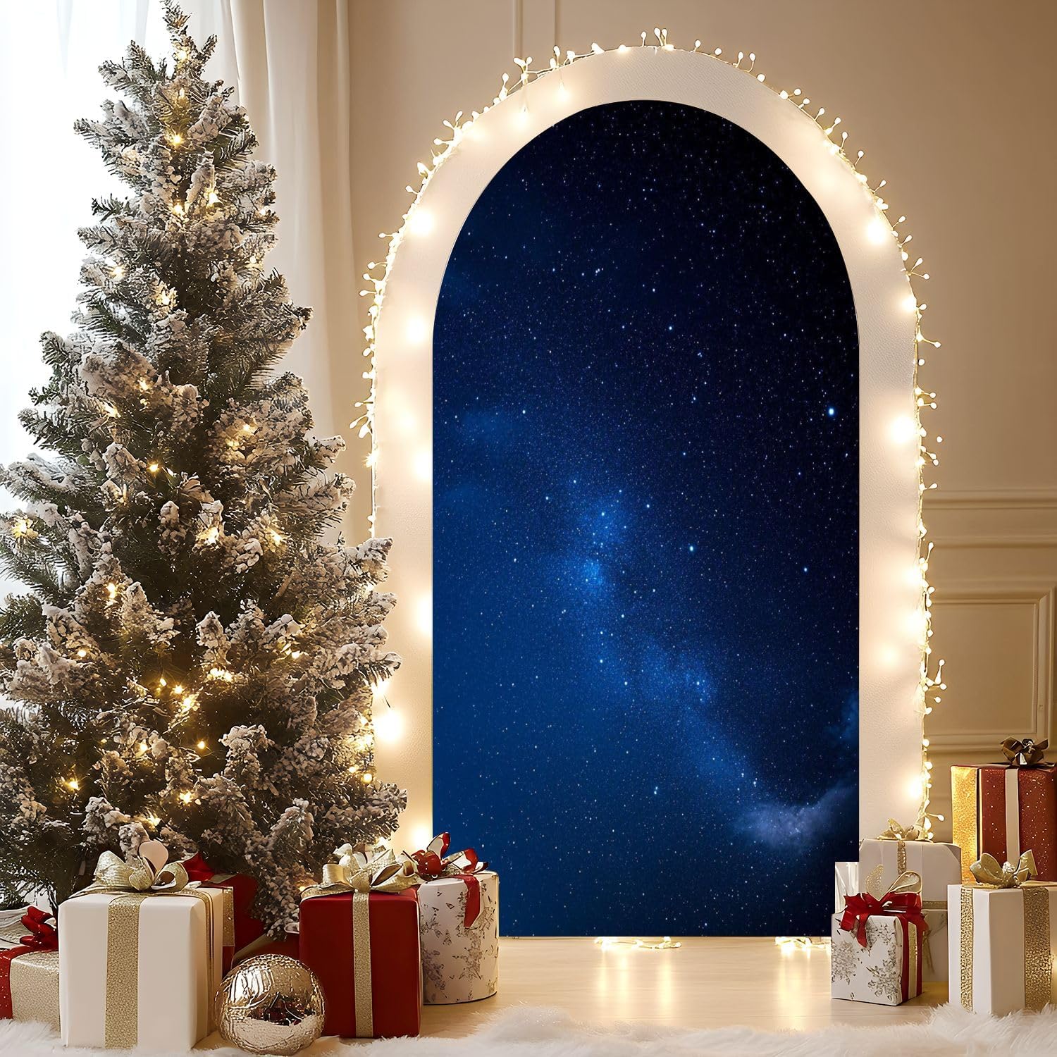 Wedding Arch Backdrop Cover 7.2FT Milky Way Galaxy Spandex Fitted Arch Cover Round Top Stands Cover for Birthday Party Ceremony Banquet Decoration