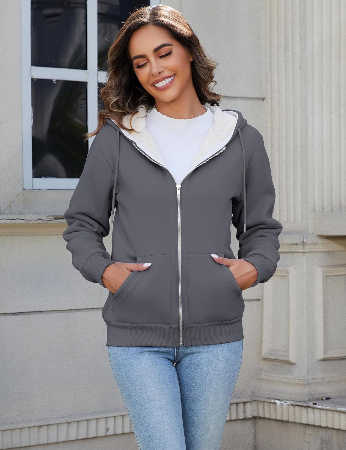 Flygo Women Winter Hoodies Zip Up Fleece Sherpa Lined Warm Sweatshirts Jacket - Image 5