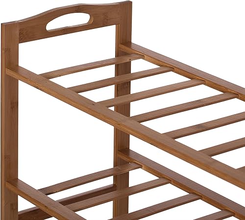 Miniatura 6 de Basicwise Zapatero de almacenamiento de bambú, organizador de zapatos de pie (4 niveles)