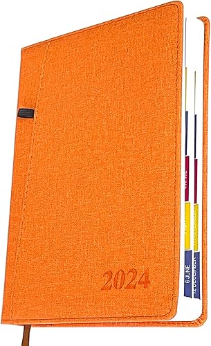 2024 PlannerAppointment Book, Daily Hourly & Monthly Planner (January 2024 to December 2024) Thick Paper + Pen Loop + Pocket + Monthly Tabs, 8.26" x
