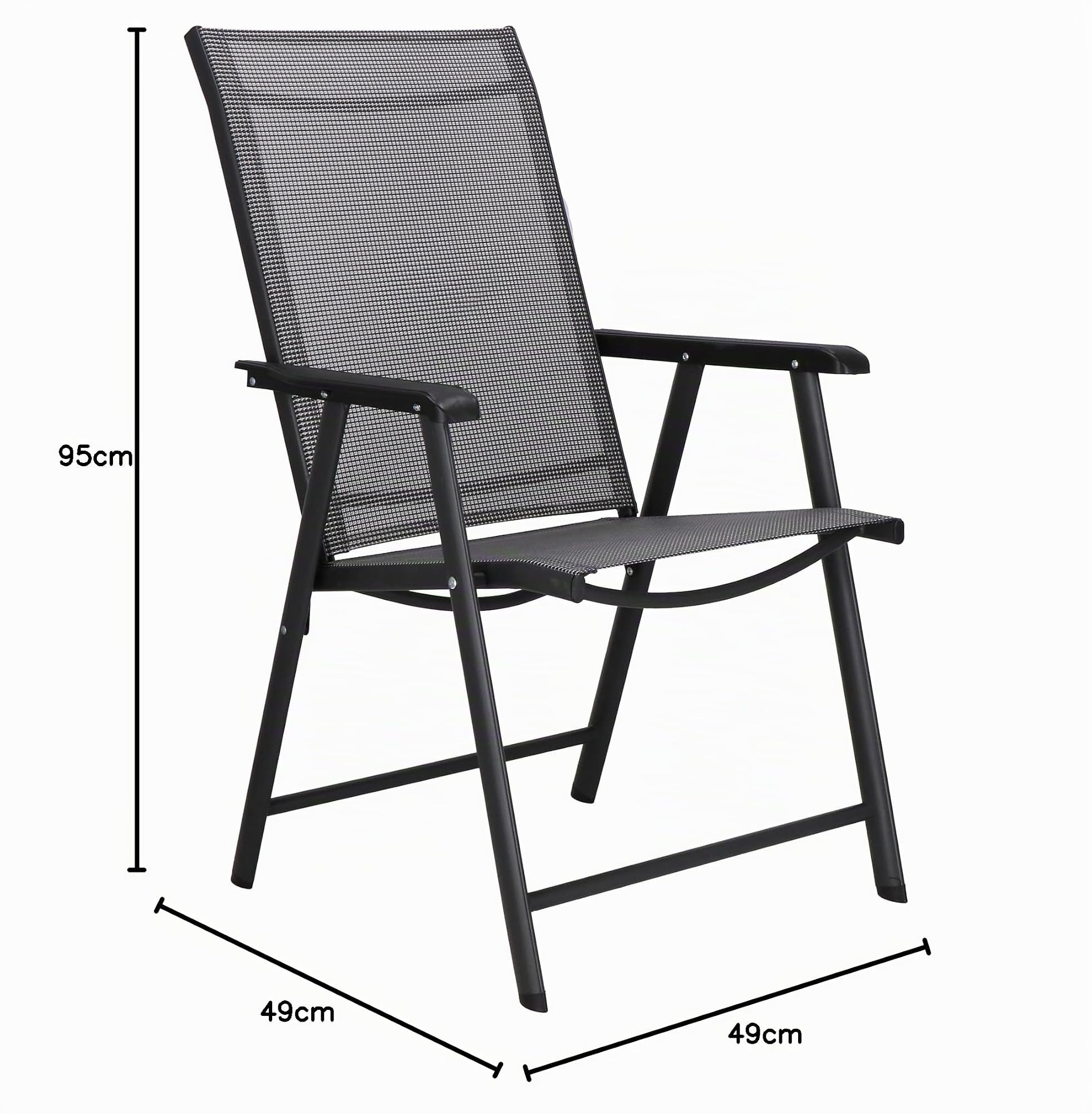 SPRINGOS Chaise de Jardin Pliante avec Accoudoirs 49x49x96 cm – Chaise de Balcon Pliable et Résistante aux Intempéries, Siège Confortable en Métal et Textilène pour Terrasse