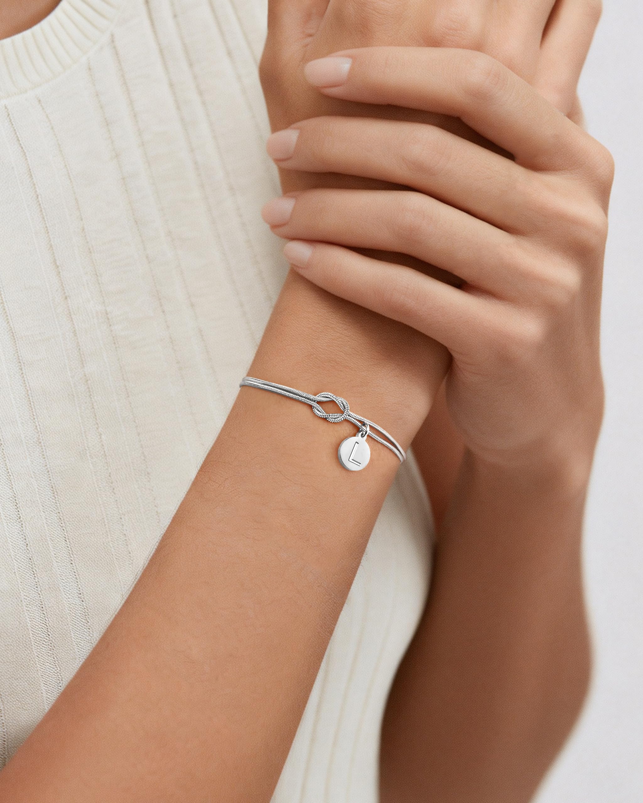 J.Fée Bracciale Nodo con Iniziali per Donna e Uomo,Bracciale Donna Argento 925 e Bracciali Donna Oro 14K,Regalo Donna Uomo Regalo Amica Coppia Regali per Lei