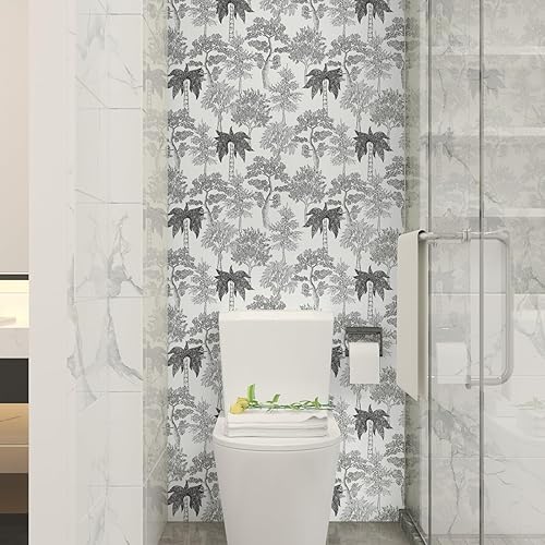 Miniatura 6 de Fvlow Papel tapiz de bosque para despegar y pegar, papel de contacto vintage con hojas, papel tapiz floral botánico, impermeable, autoadhesivo, para