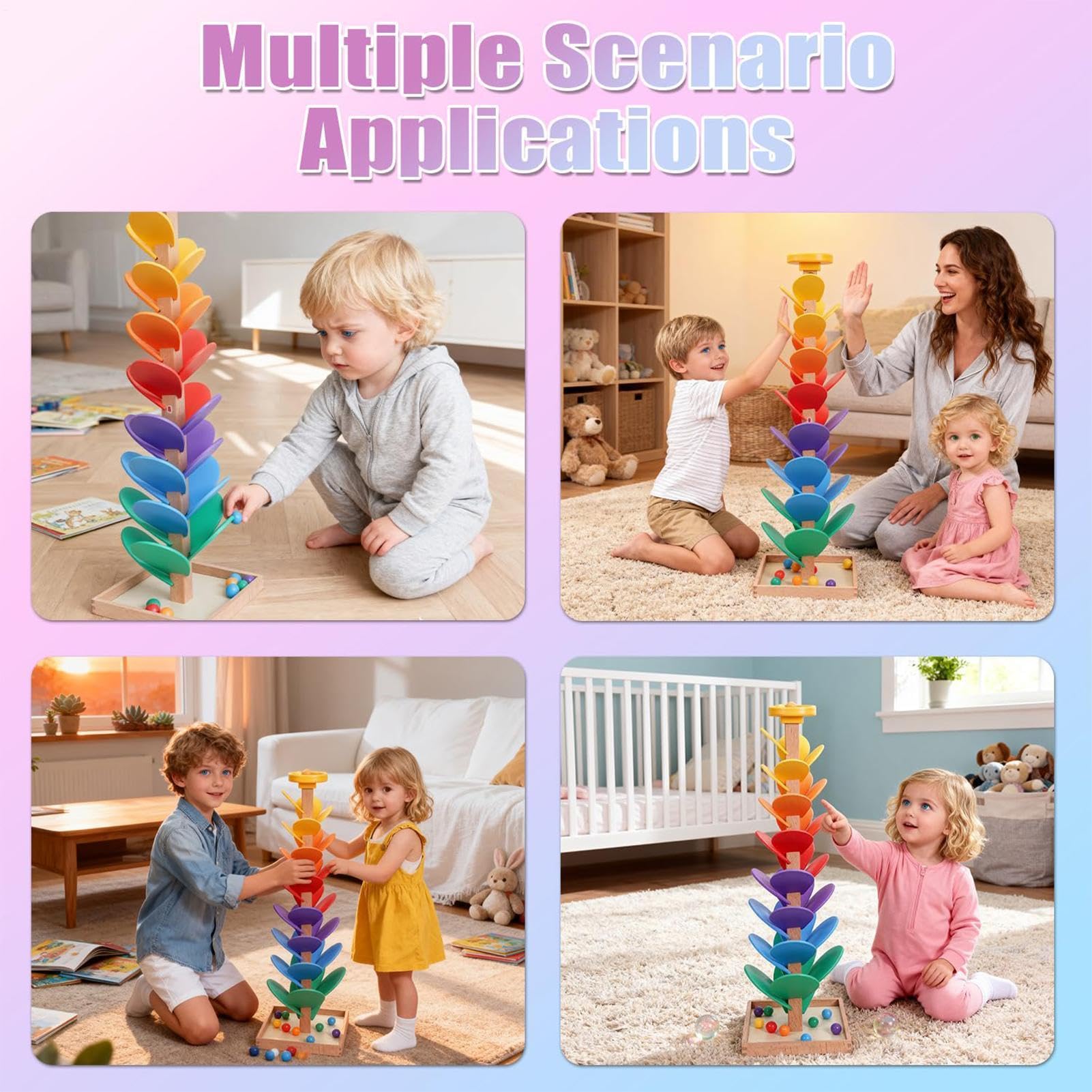 Tor Kulkowy Drewniane Zabawki Sortujące Tęczowa Wieża | Dziecięca Gra z Torem Kulkowym i Muzycznym Drzewem Dla Chłopców Dziewczynek Przedszkola Klasy Nauczania Domowego Pokoju