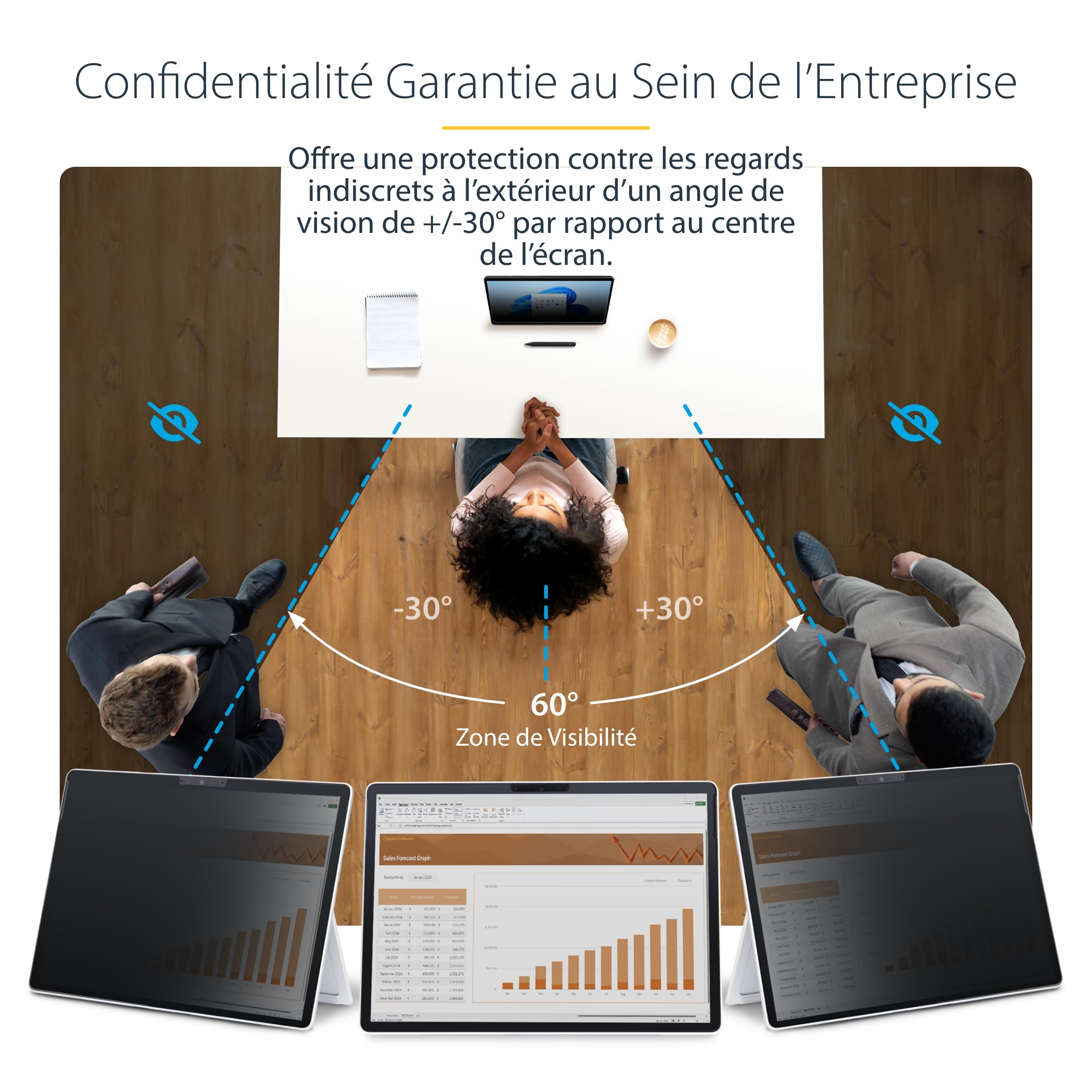 StarTech Filtre Confidentialité Surface Pro 8/9/X/11 13", 4 Sens | Portrait/Paysage, Antireflet, Angle +/-30 degrés, Réduction 51% lumière bleue