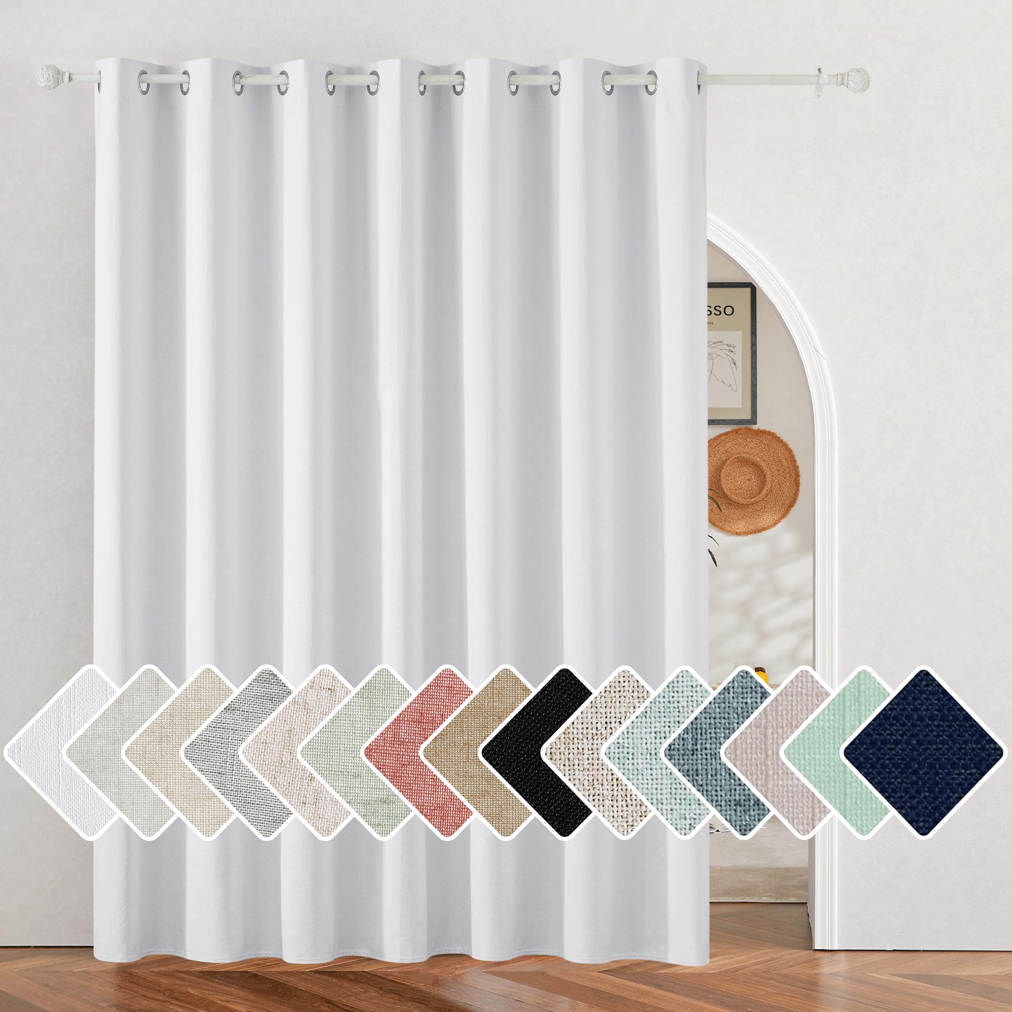 NICETOWN White 100% Blackout Linen Insulated Patio Curtain 95 inch Long