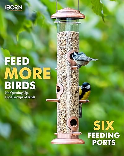 Miniatura 3 de iBorn Comedero de metal para pájaros de cobre cepillado, comedero para pájaros silvestres para colgar al aire libre, acabado de cobre cepillado